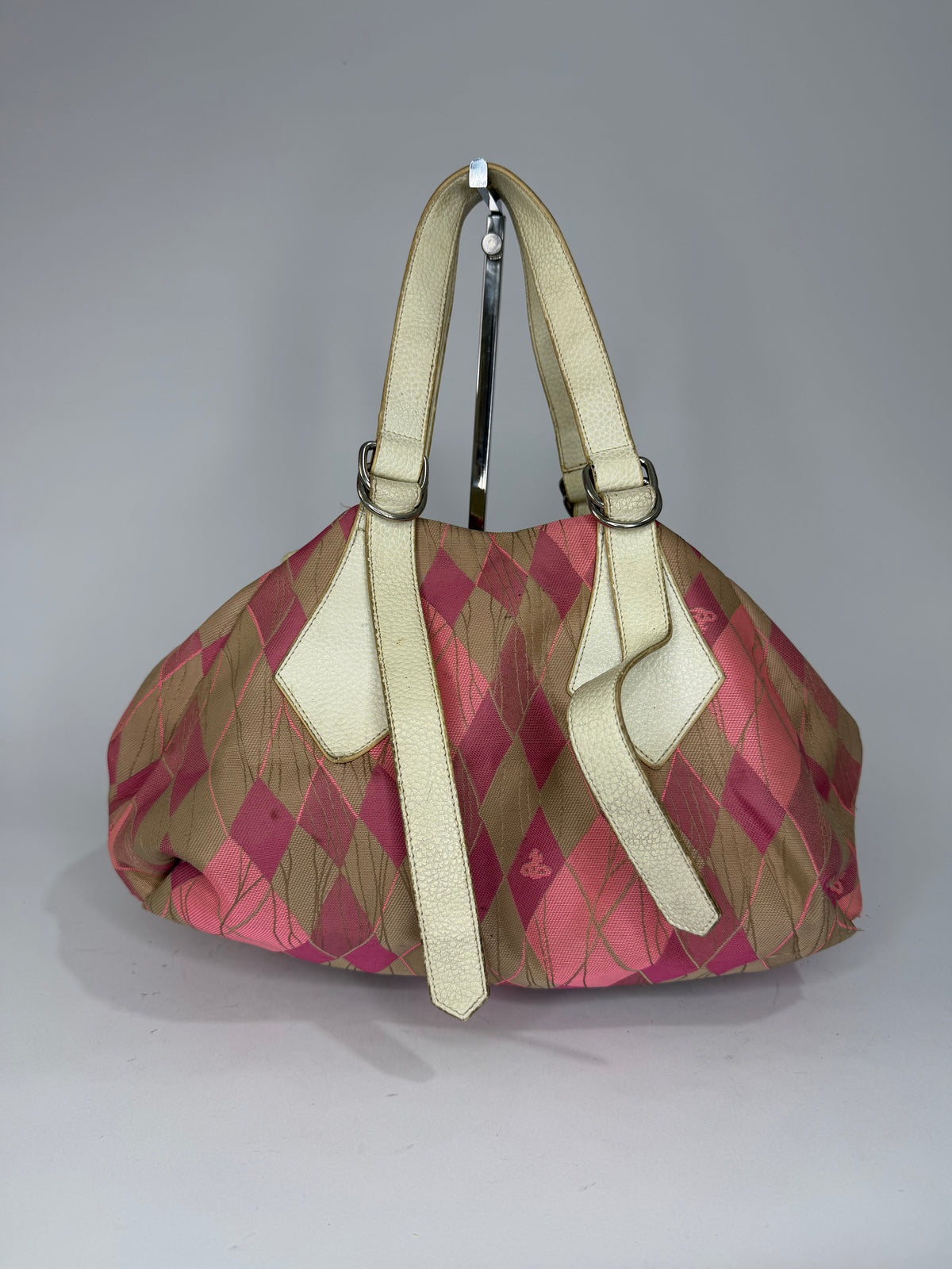 Vivienne Westwood Vintage Pink & Brown Argyle Leather-Trimmed Shoulder Bag