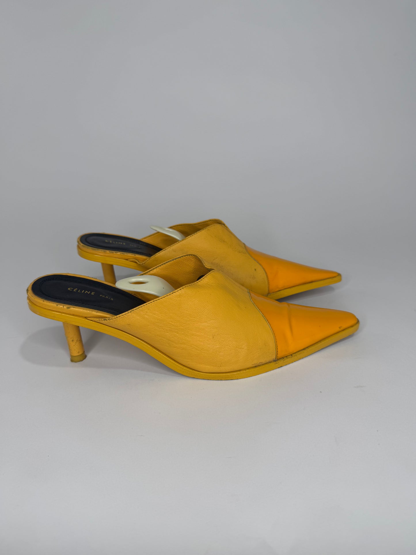 celine phoebe philo Yellow Leather Pointed-Toe Mule Heels Size 39 EU/ 9 US/ 6 UK