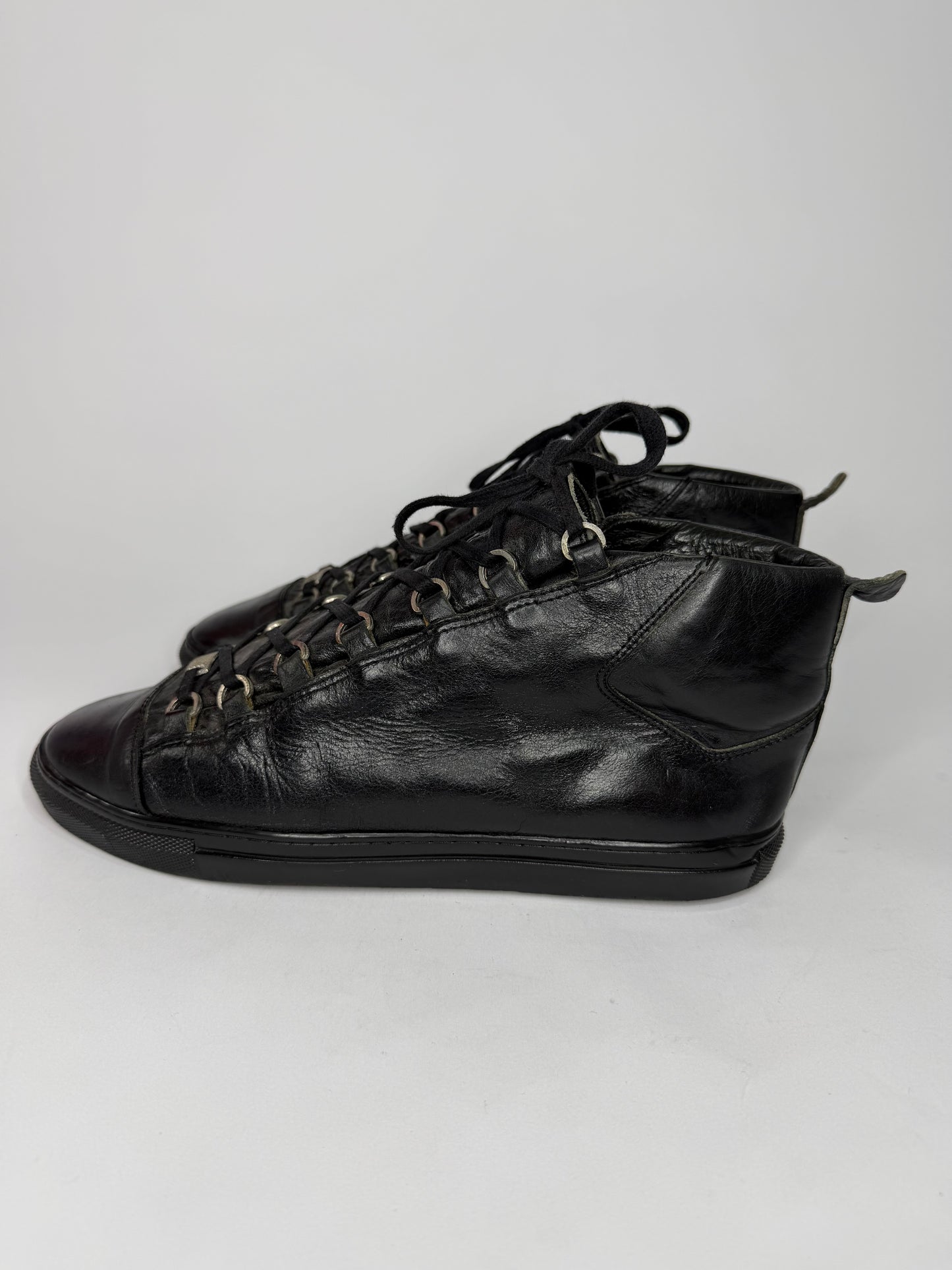 Balenciaga Black Leather Arena High Top Sneakers Size 44