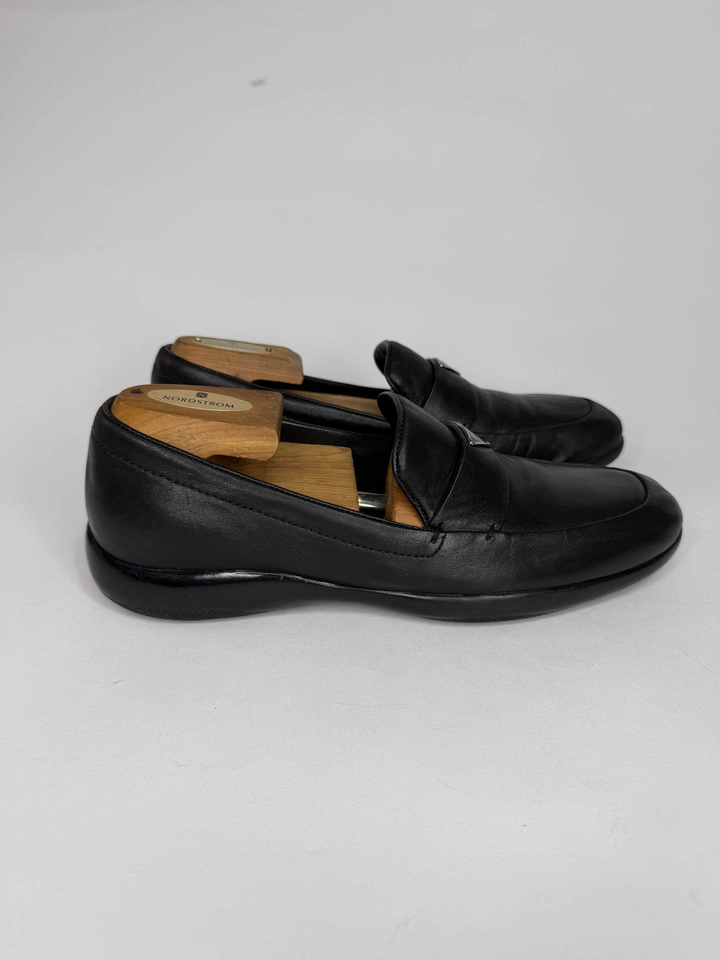PRADA
Sport Black Nappa Leather Loafers Size 39.5 EU/ 6.5 UK/ 7.5 US