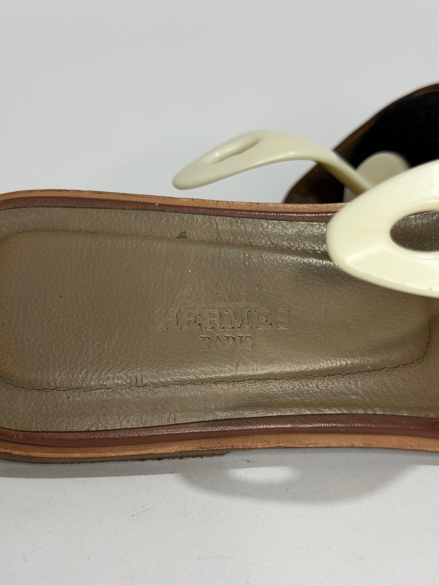 HERMES Brown Box Calfskin Oran Sandals 39 EU/ 9 US / 6 UK