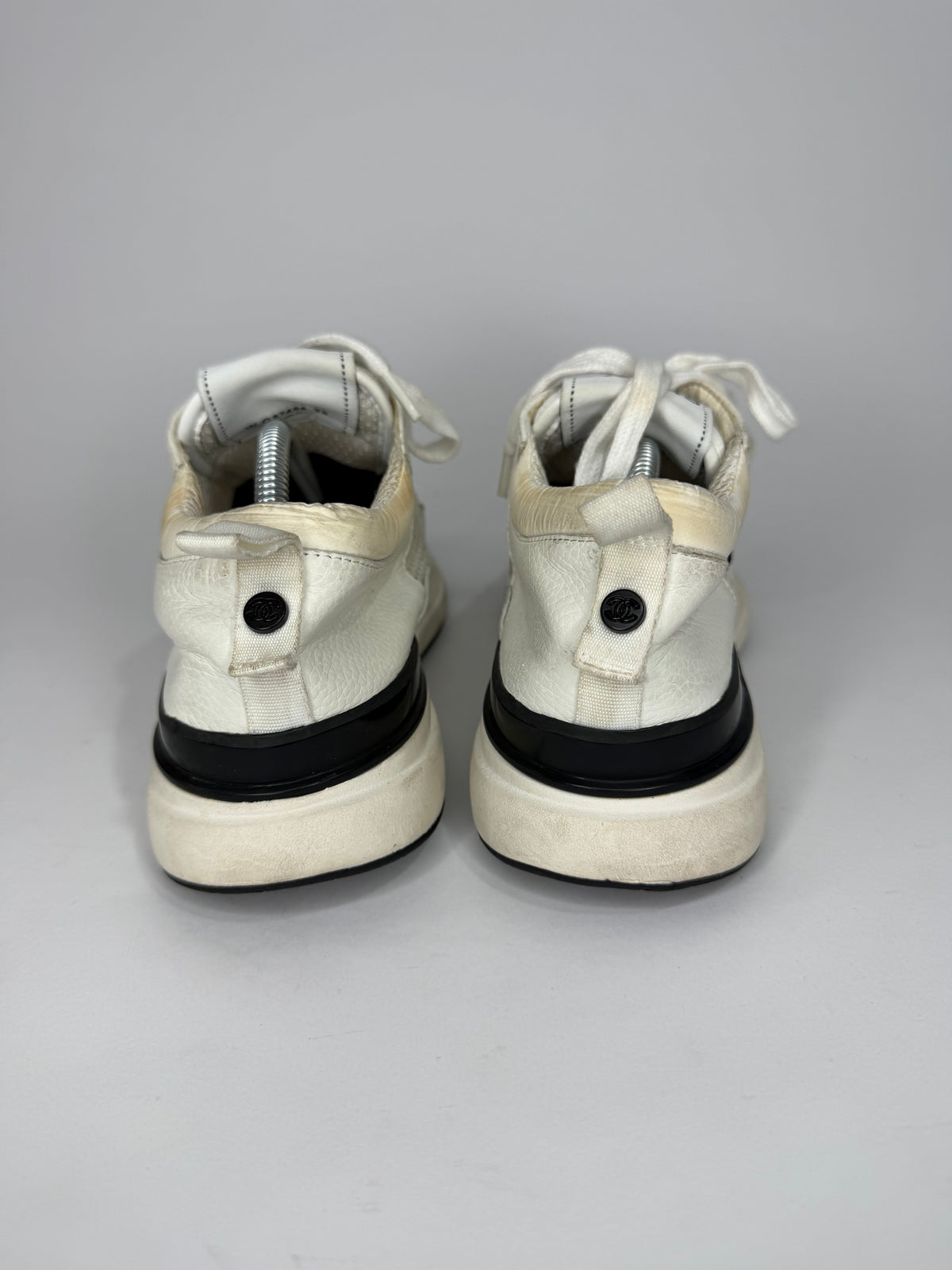 Chanel White Leather and Mesh CC Low Top Sneakers Size 38 EU/ 8 US/ 5 UK