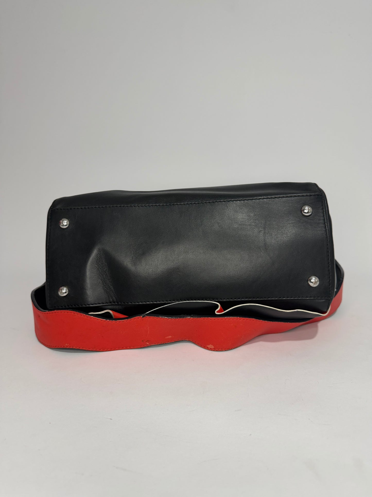 FENDI Black/Orange Smooth Calfskin Leather Dotcom Satchel Bag