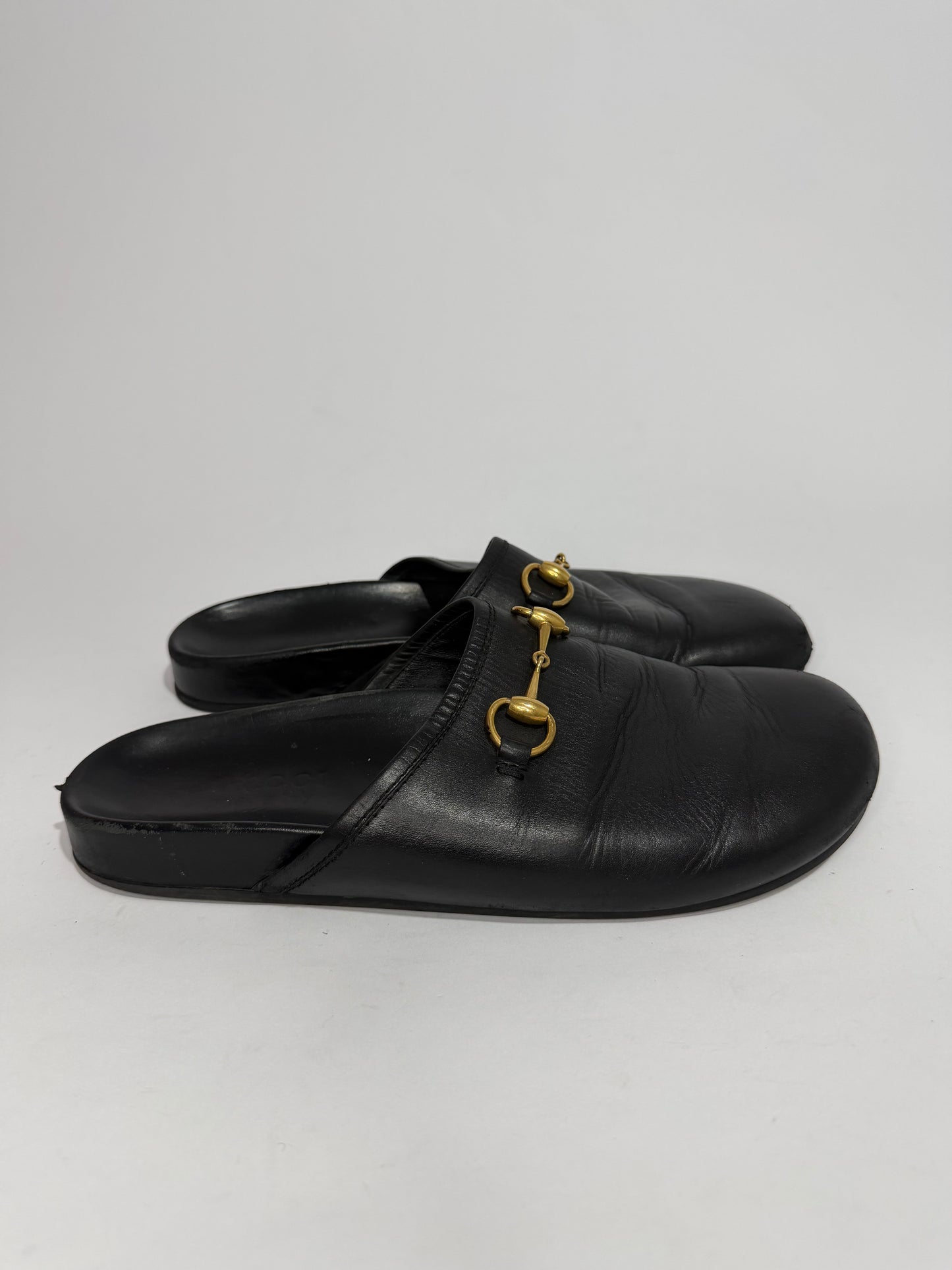 Gucci Black Leather Horsebit Princetown Flat Mules Size 8 US