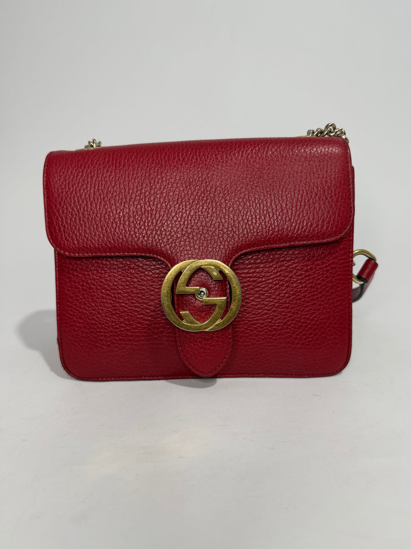 Gucci Red Leather Interlocking G Chain Shoulder Bag
