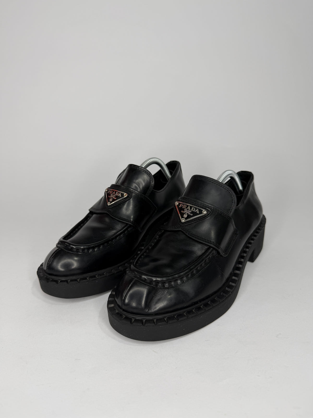 PRADA Vernice Metal Triangle Logo 50mm Loafers Size 36 EU/6 US/ 3UK