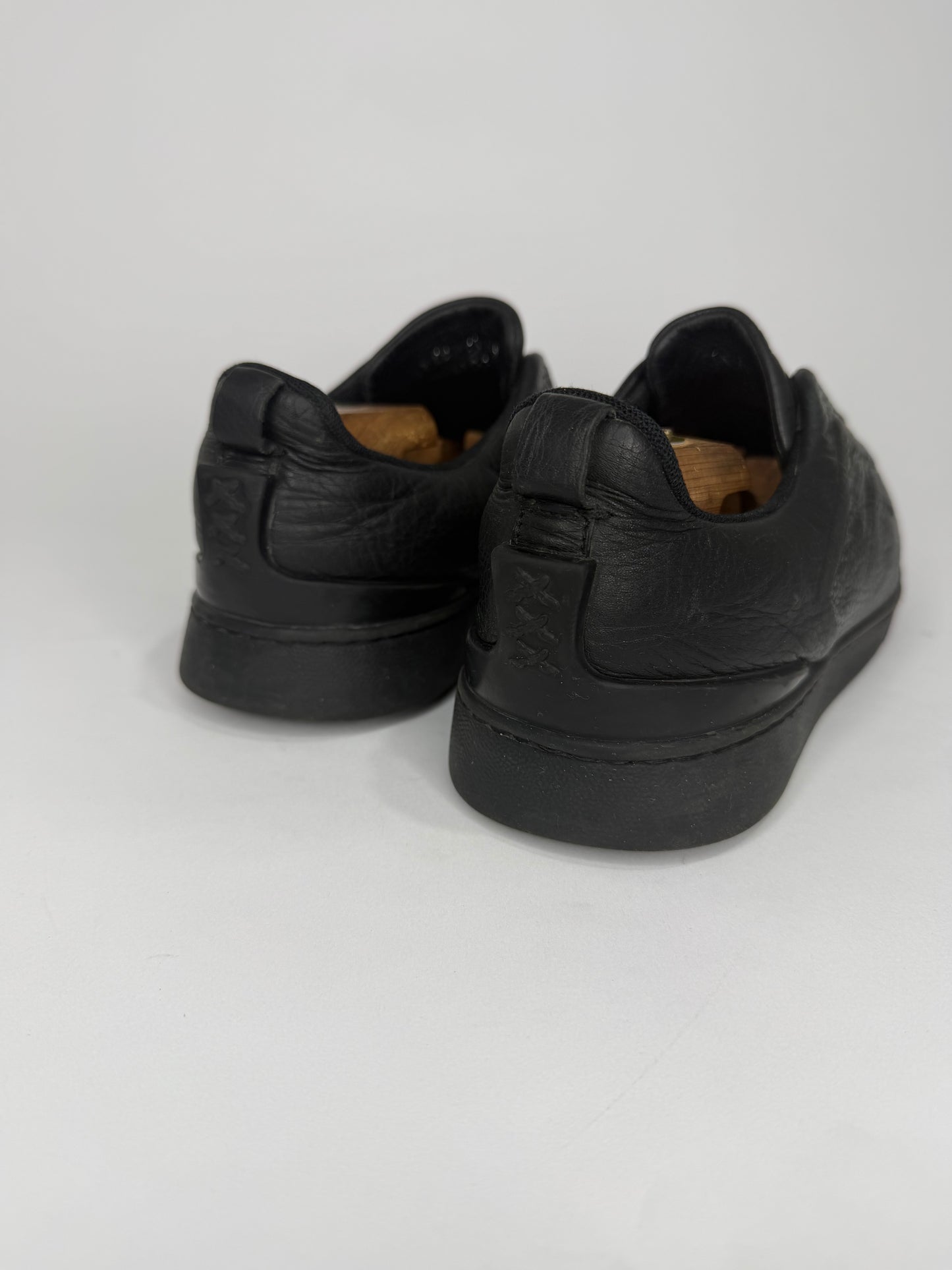 Ermenegildo Zegna Black Leather Triple Stitch Slip On Sneakers Size 6.5 UK/ 7.5 US