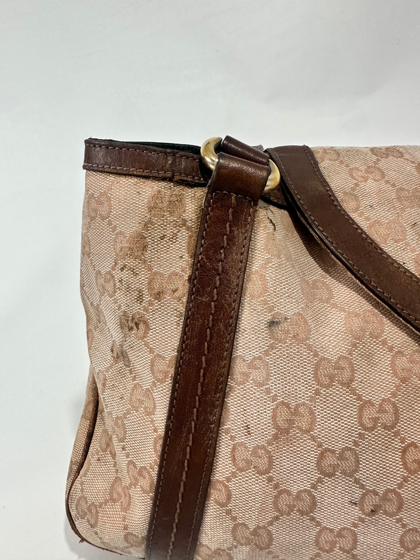 Gucci Vintage Coated Canvas Monogram Flap Shoulder Bag Ebony