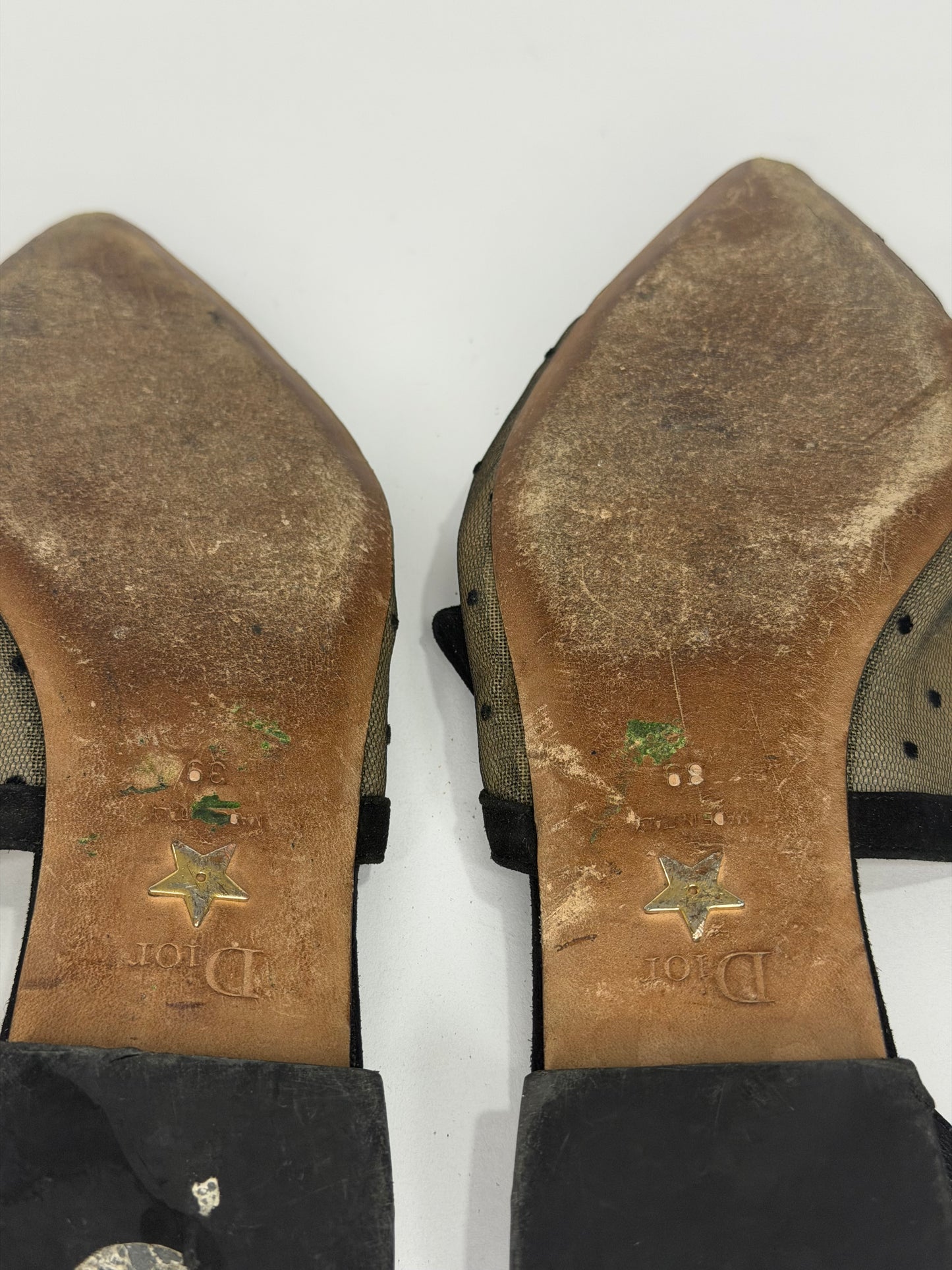 Dior Black Polka Dot Mesh and Crystal Embellished Suede J'adior Slingback Flats Size 39 EU/ 9 US/ 6 UK
