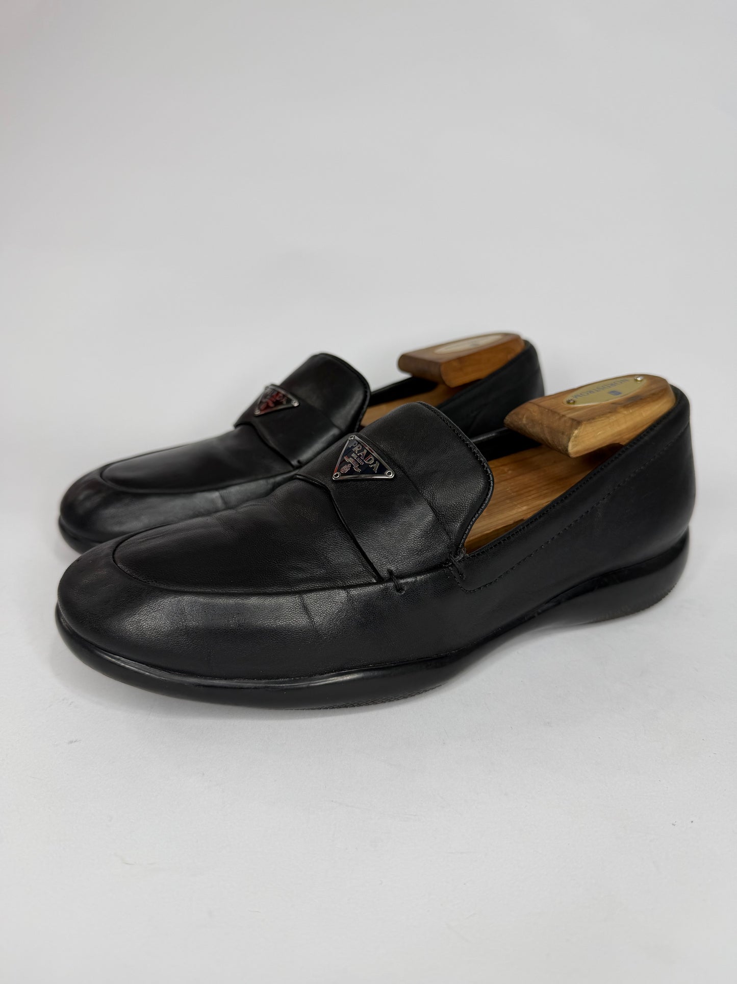 PRADA
Sport Black Nappa Leather Loafers Size 39.5 EU/ 6.5 UK/ 7.5 US
