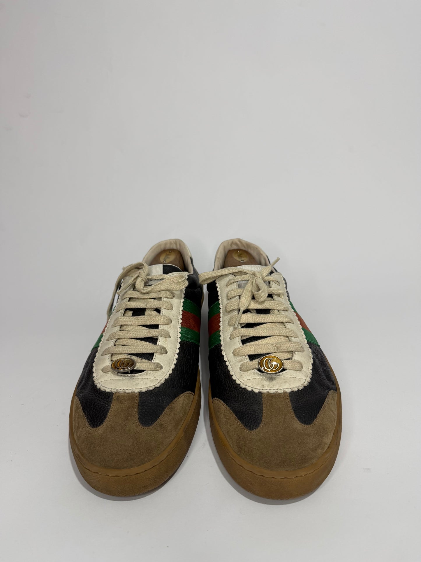 Gucci Multicolor Leather And Suede Ace Bee Web Low Top Sneakers Size 14 EU/ 48 EU/ 15 US