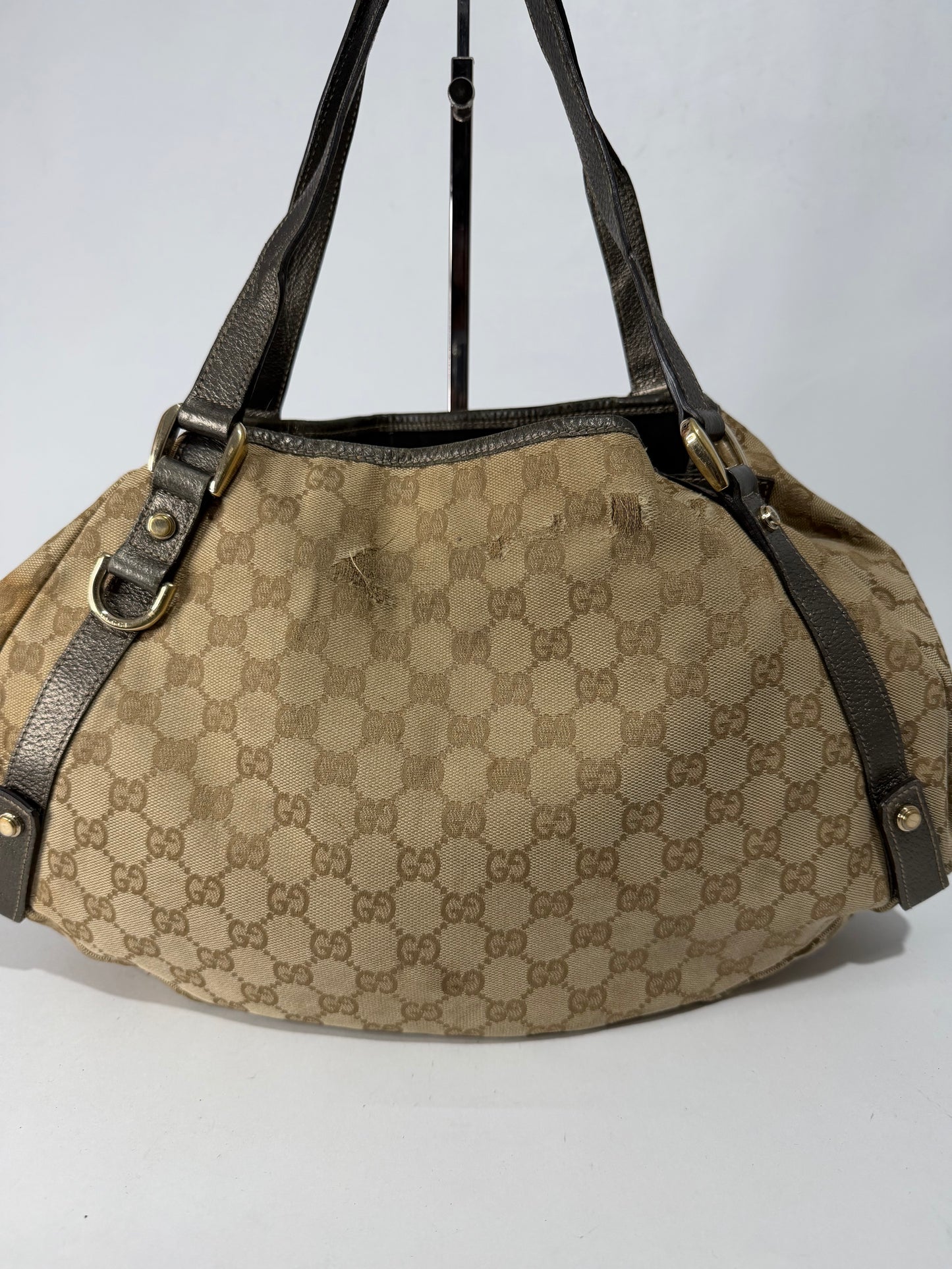 Gucci Beige/Grey GG Canvas and Leather Abbey Tote