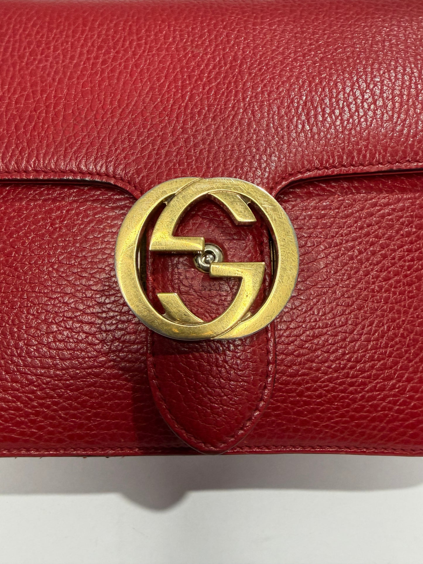 Gucci Red Leather Interlocking G Chain Shoulder Bag