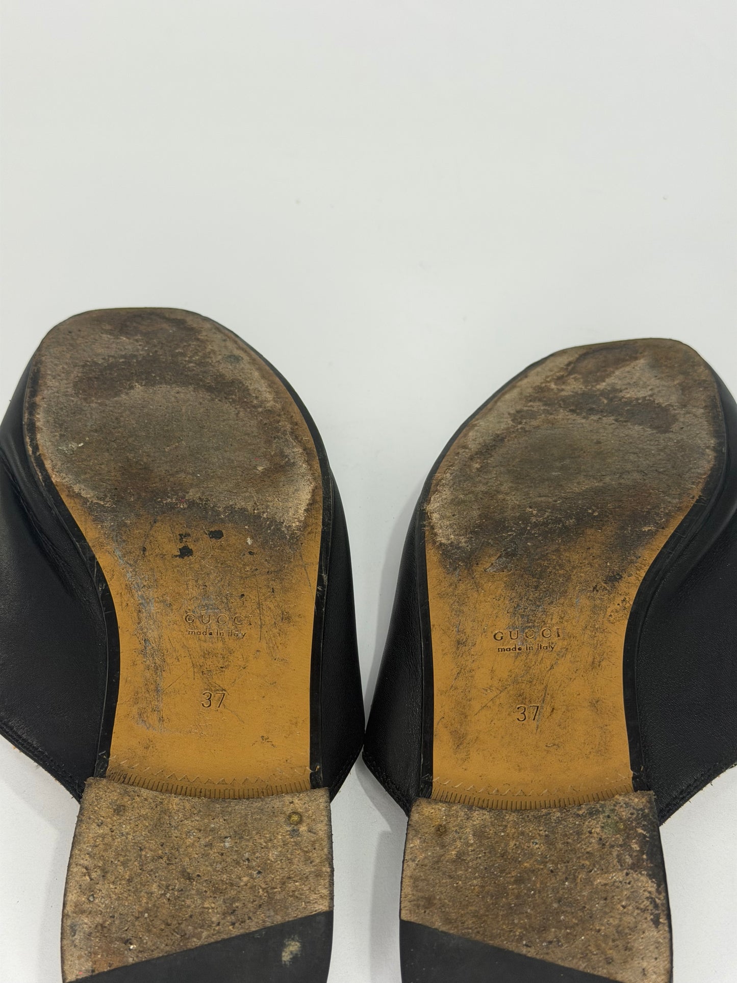 Gucci Black Leather Horsebit Mules Size 37 EU/ 7 US