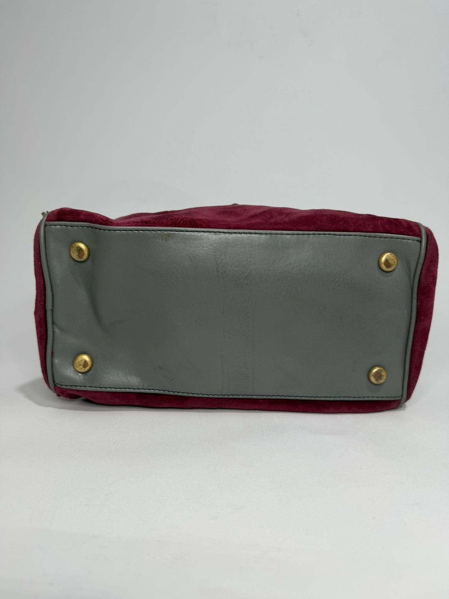 Juicy Couture Burgundy Velour Bowler Satchel Bag with Grey Leather Trim