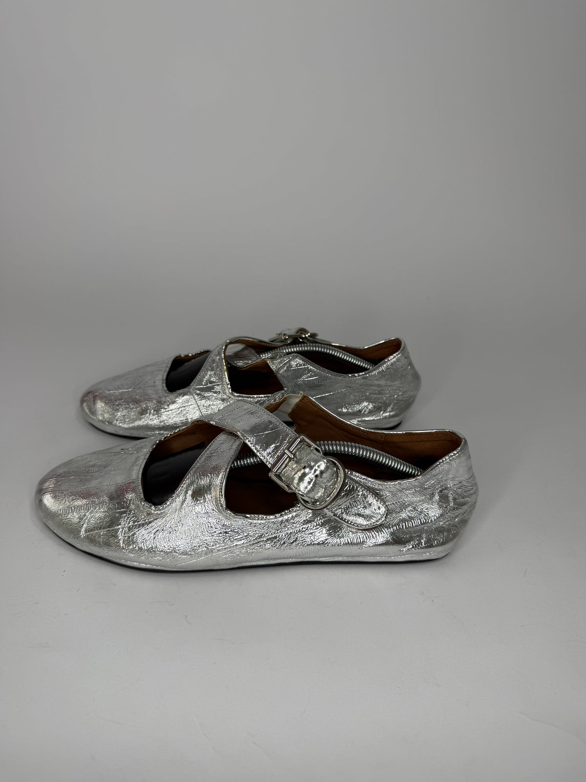 ALAÏA Silver Criss Cross Ballerina Flats Size 39 EU/ 9 US / 6 UK