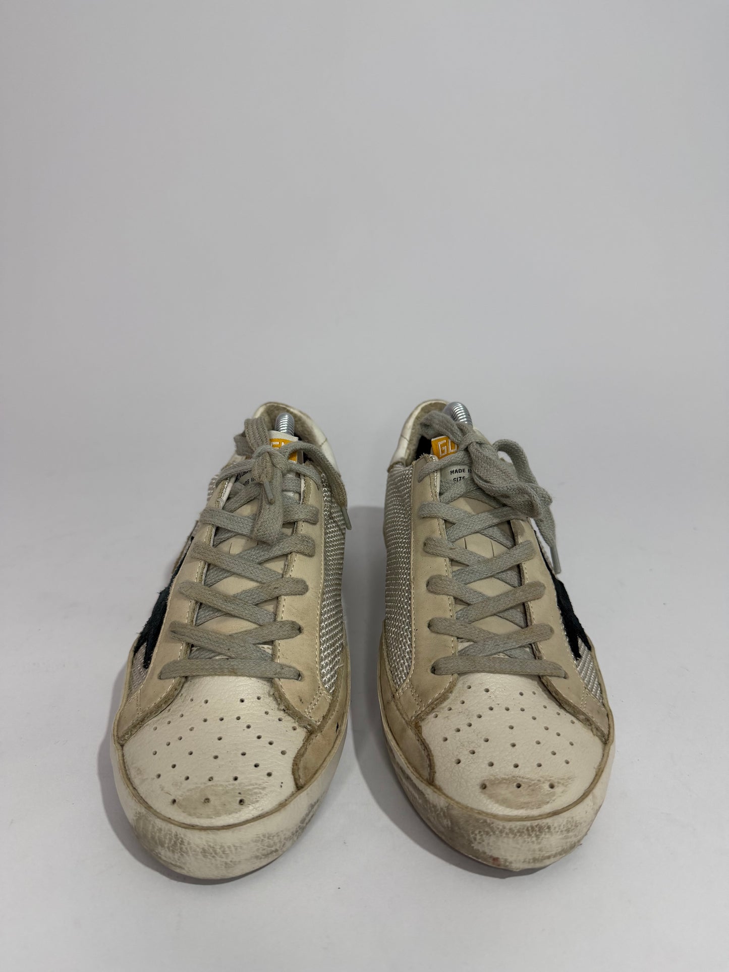 Golden Goose White Leather And Grey Knit Fabric Superstar Sneakers Size 36 EU/ 6 US/ 3 UK
