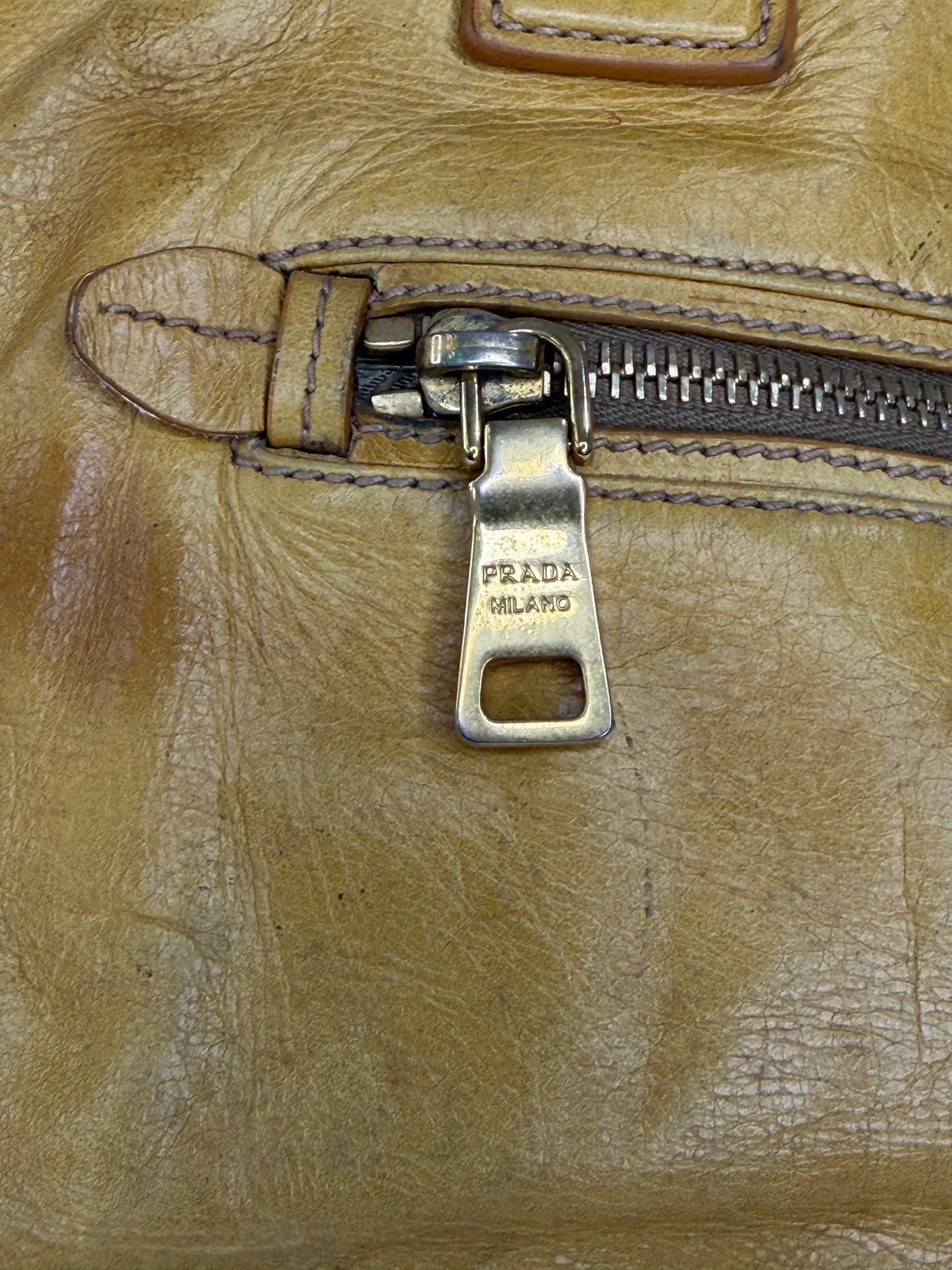Prada Yellow Leather Top Handle Bag