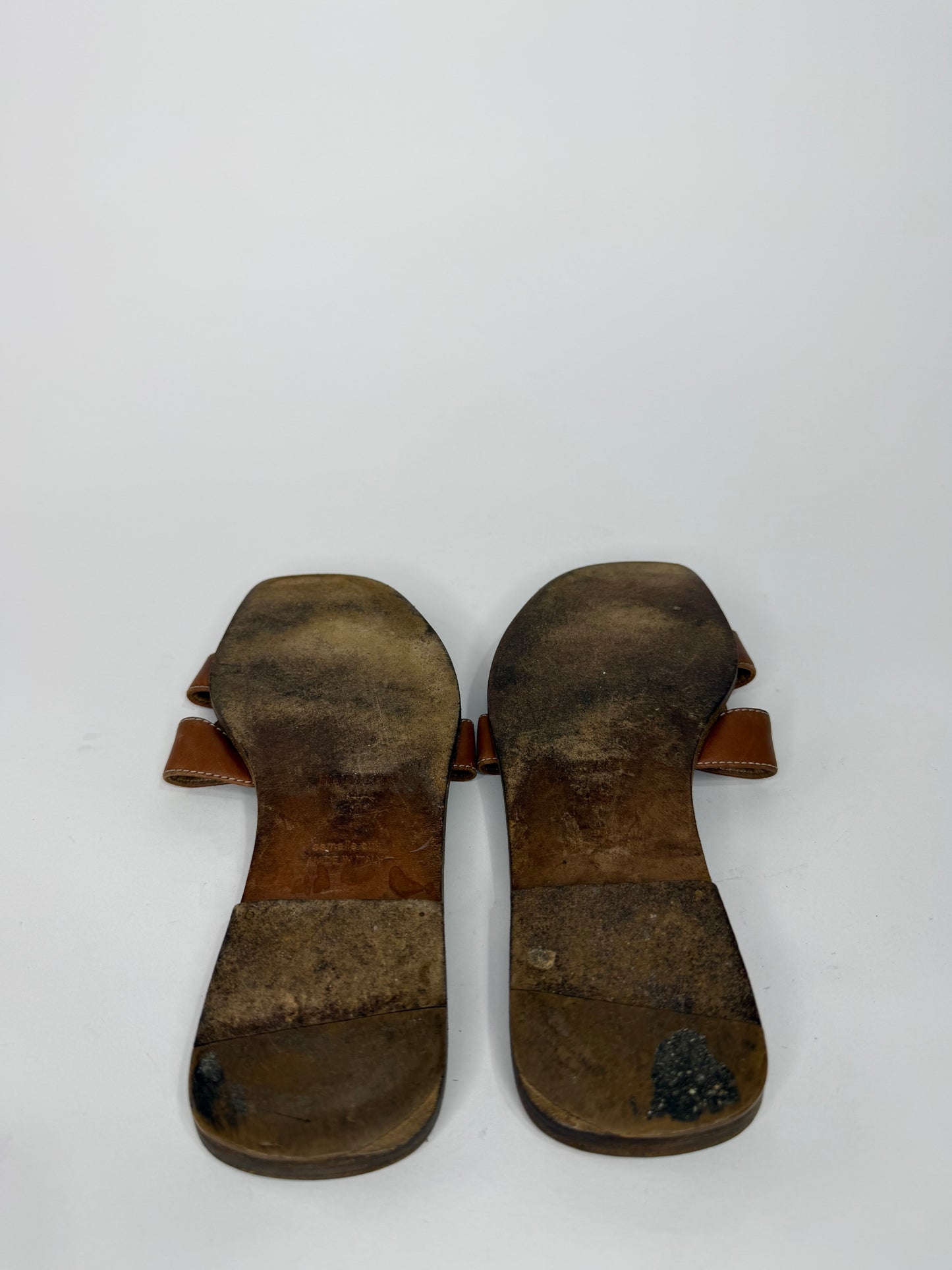 HERMES Brown Box Calfskin Oran Sandals 38 EU/ 8 US / 5 UK