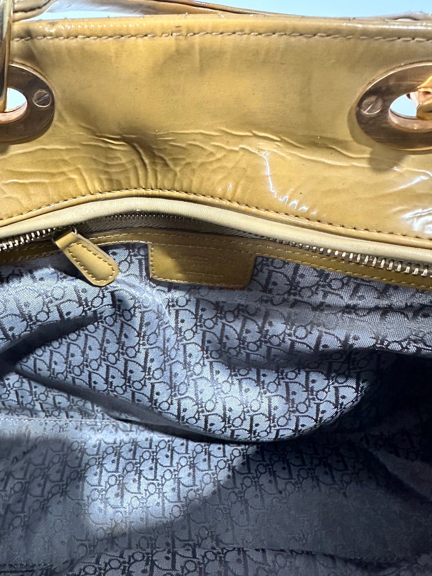 Dior Mustard Yellow Cannage Patent Leather Large Lady Dior Tote