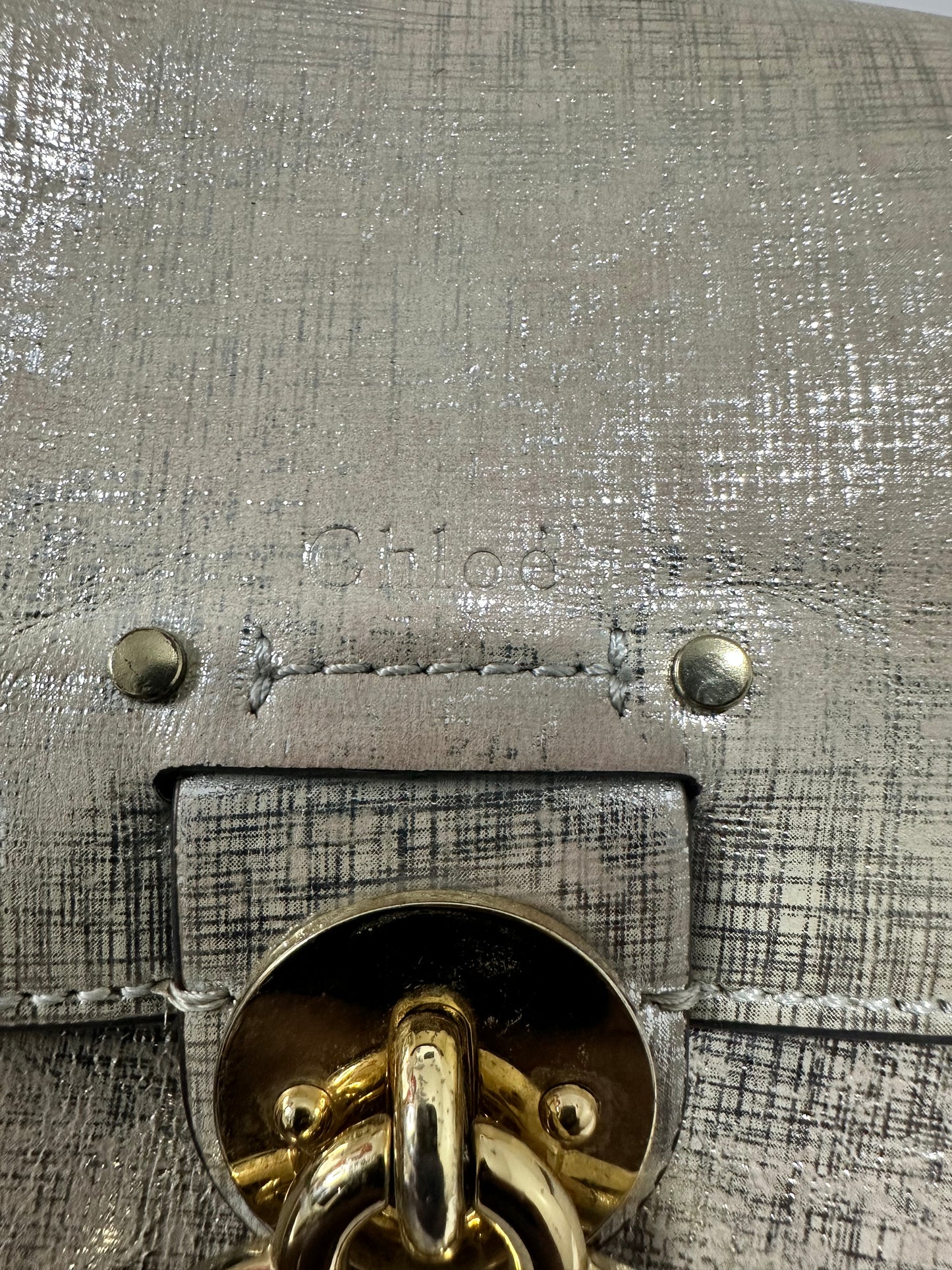 Chloe Metallic Gold Leather Small Tess Top Handle Bag