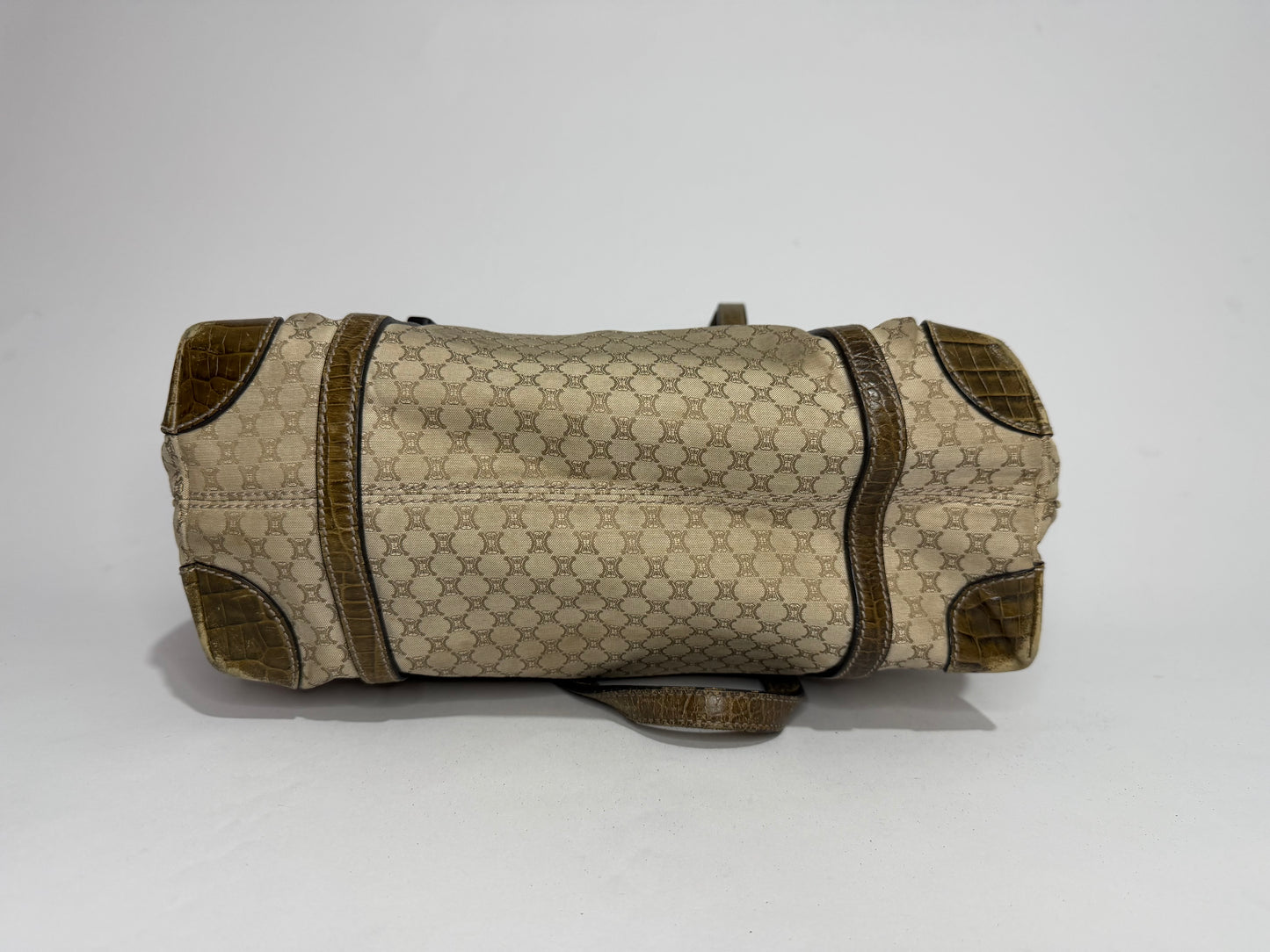 Celine Beige/Brown Macadam Canvas And Croc Embossed Tote