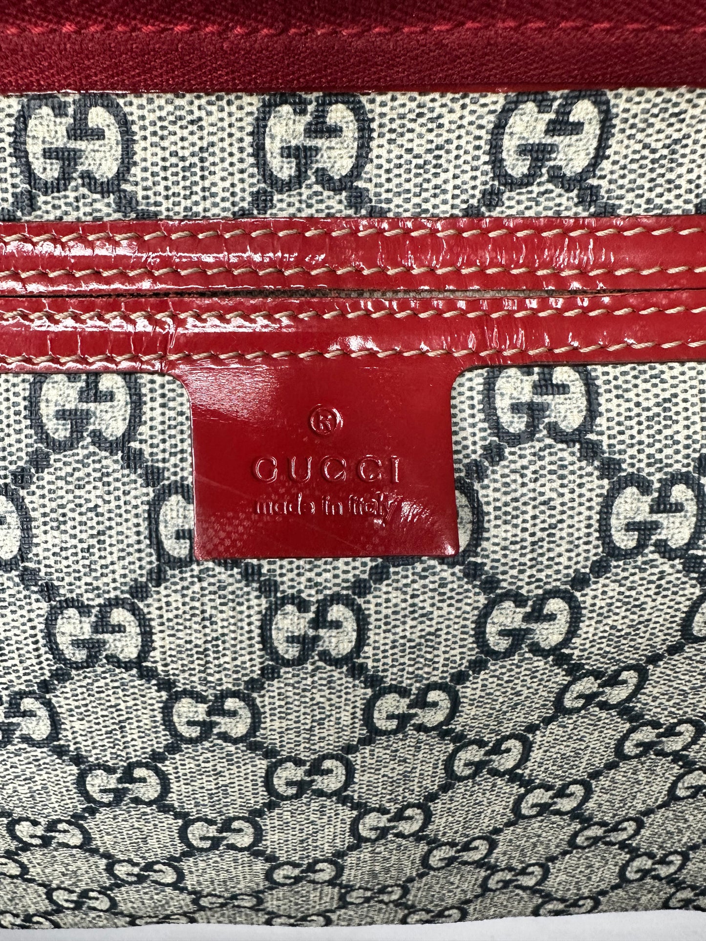 GUCCI
Blue/Red GG Coated Canvas Tattoo Heart Medium Joy Boston Bag
