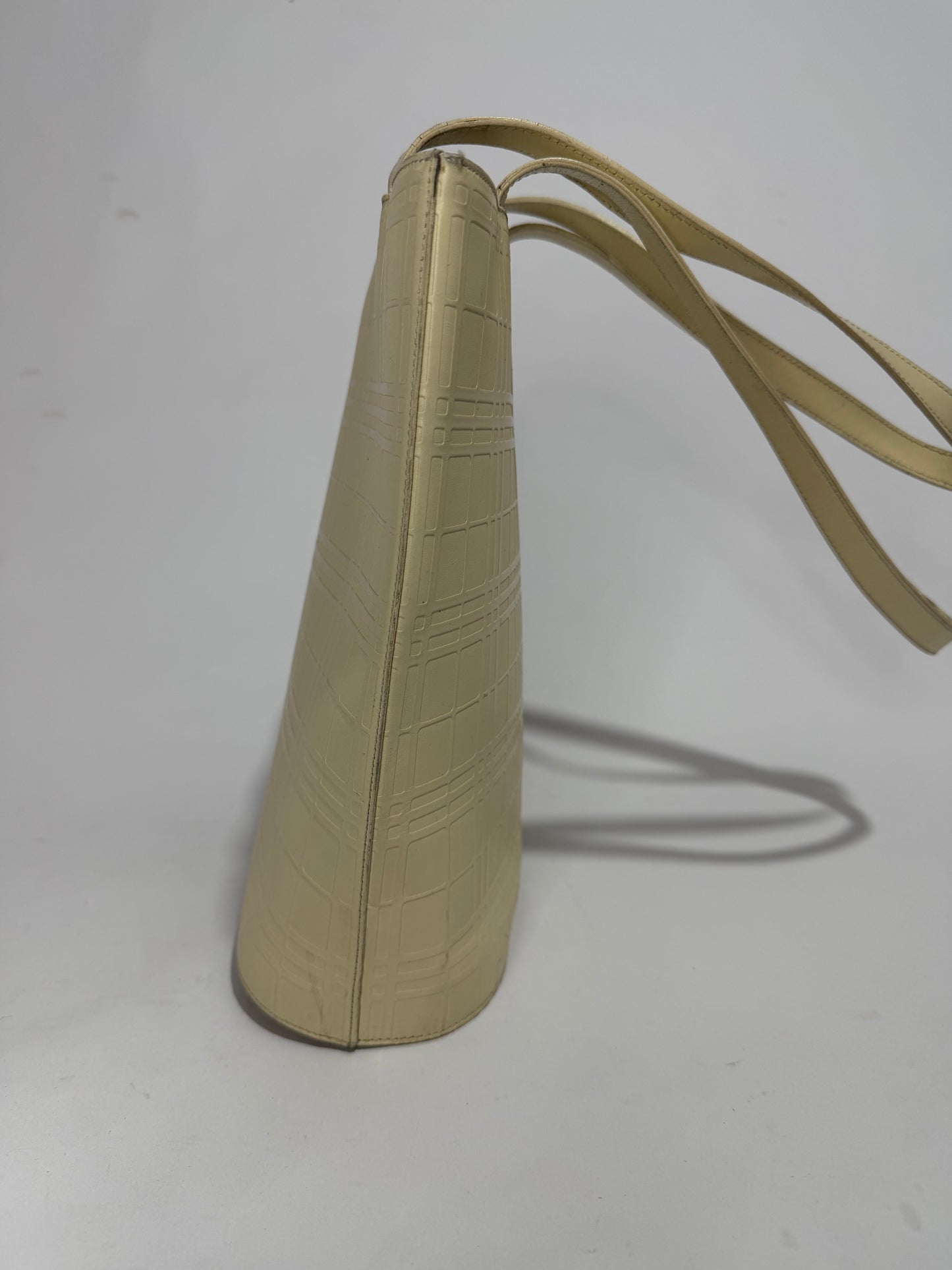 Burberry Cream Embossed Nova Check Leather Tote Bag