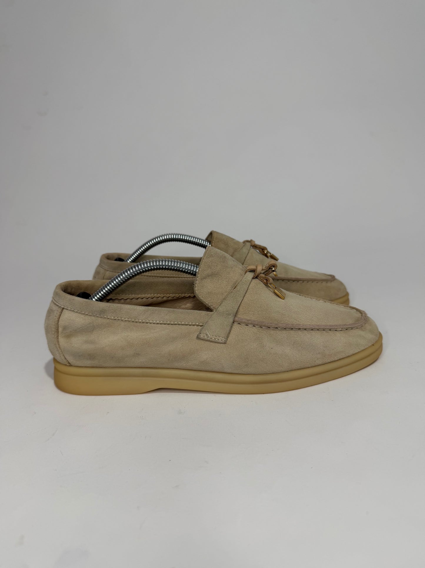 Loro Piana Beige Suede Summer Charms Walk Loafers Size 38