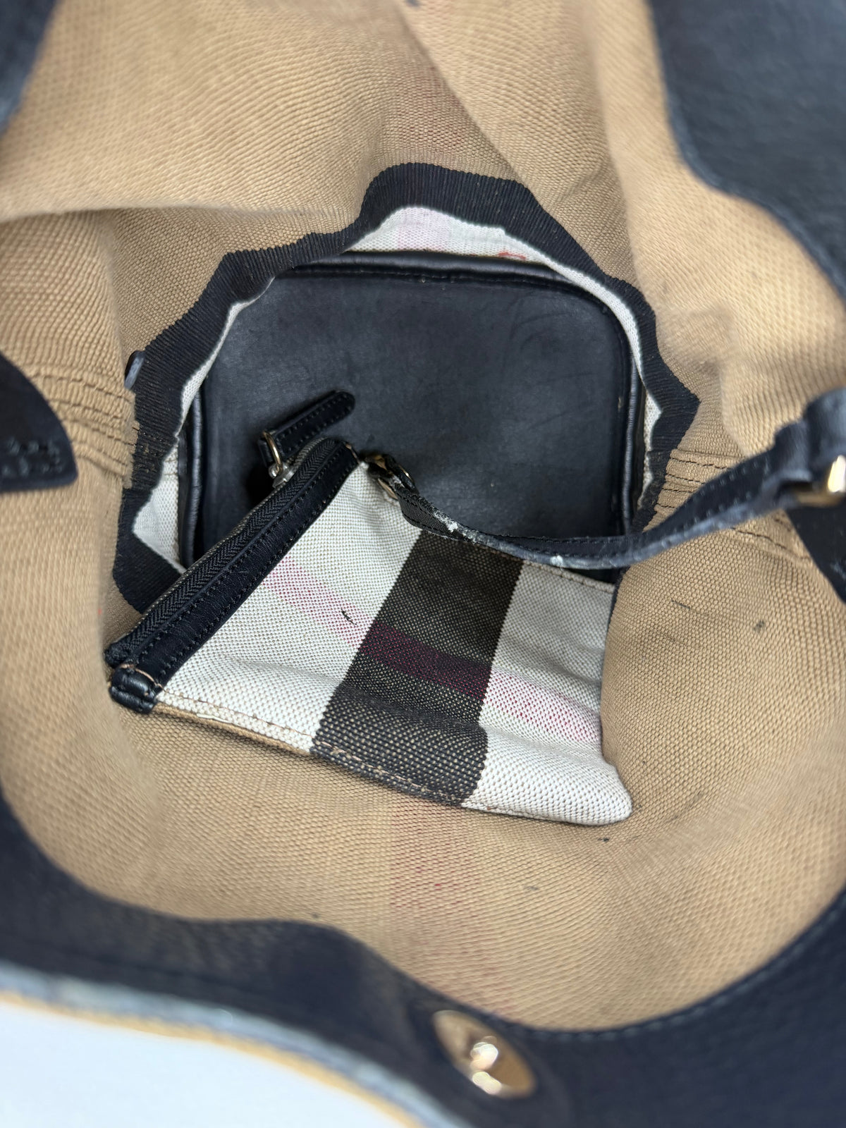 BURBERRY Canvas Mega Check Mini Ashby Tassel Crossbody Brown