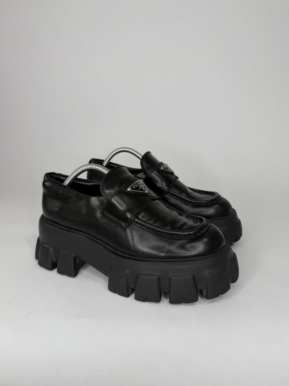 Prada Black Leather Monolith Platform Derby Sneakers Size 38 EU/ 8 US / 5 UK