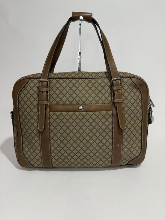Gucci Beige/Tan Diamante Canvas and Leather Zip Pocket Briefcase