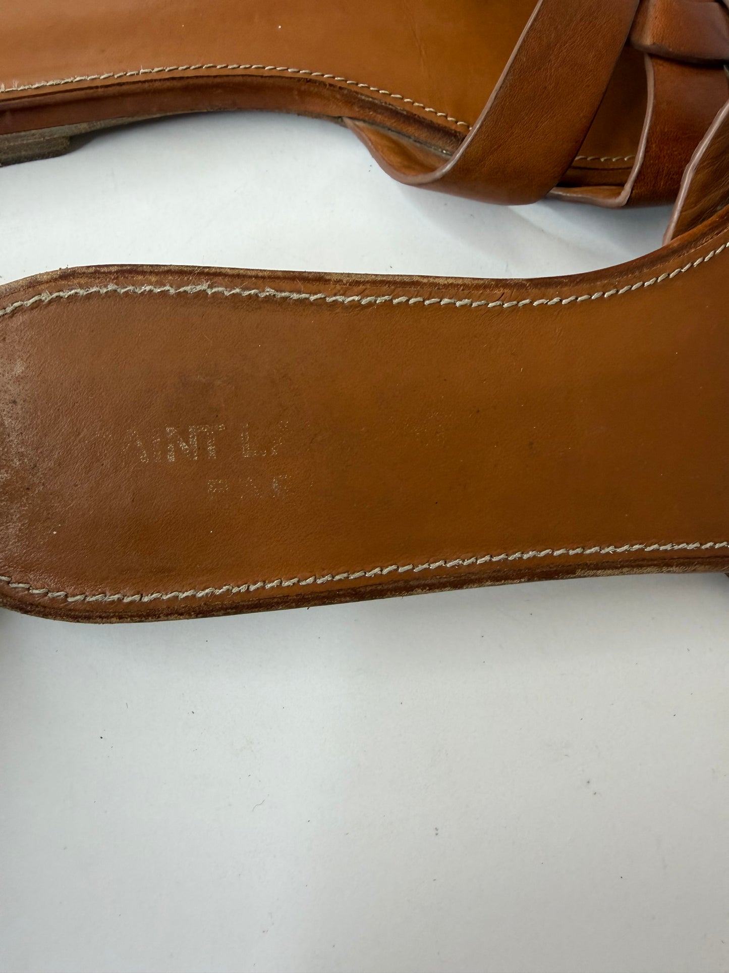 Saint Laurent Paris Brown Leather Tribute Flat Sandals Size 39.5 EU/ 9.5 US / 6.5 UK
