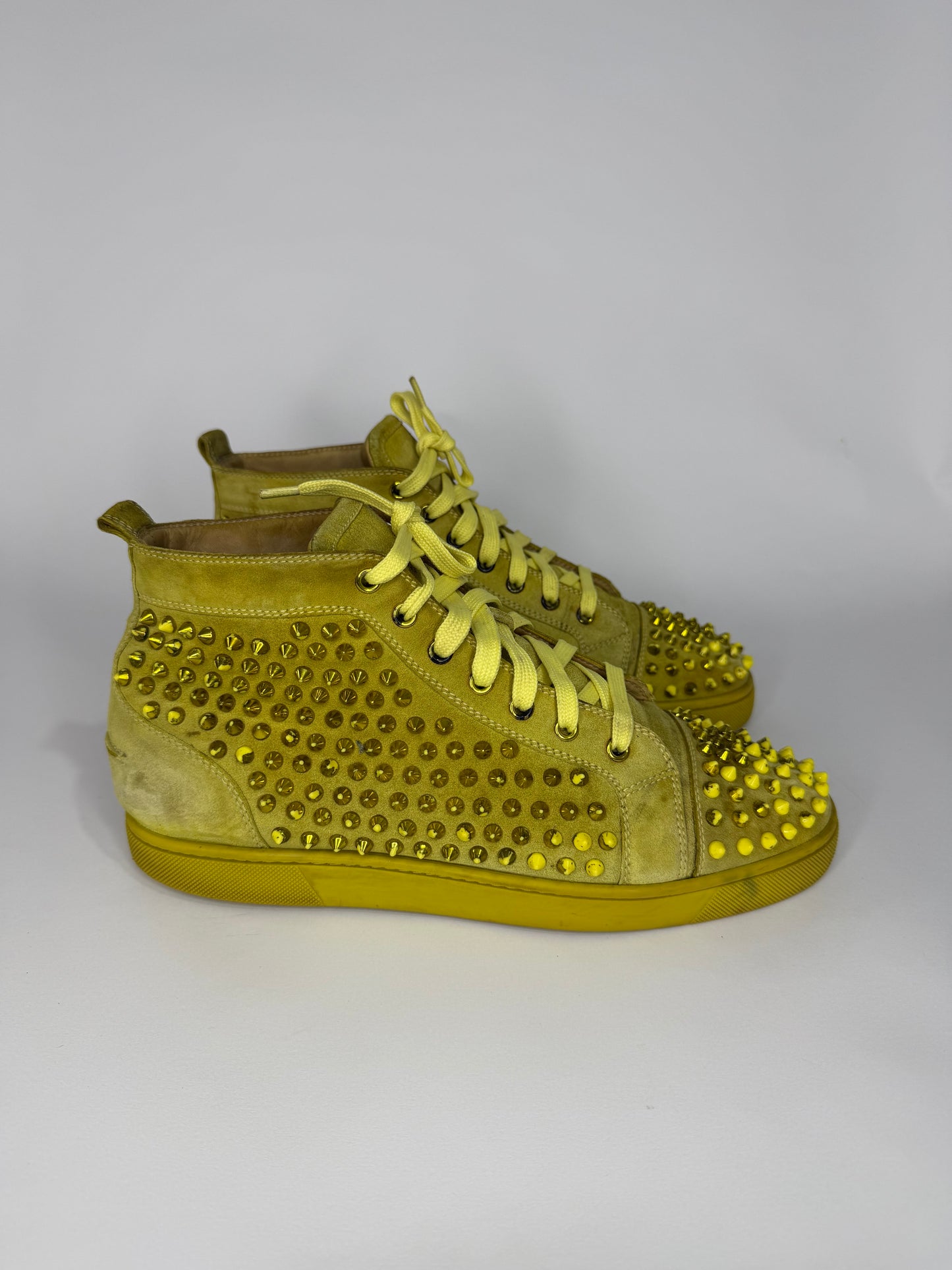 Christian Louboutin Louis Spikes  Yellow Suede High Top Sneakers Size 43 EU/ 9 UK/ 10 US