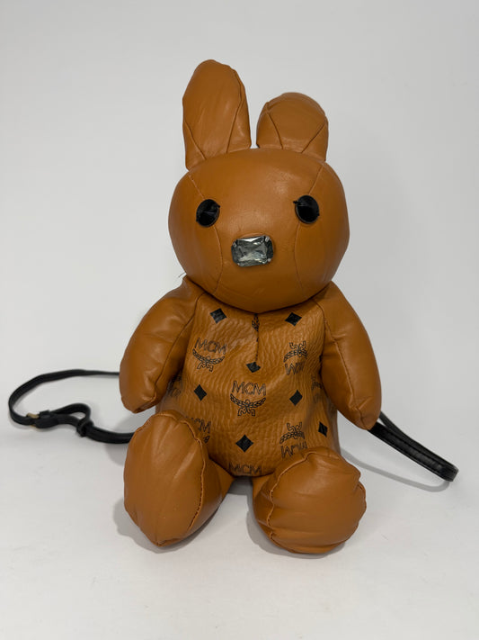MCM Rabbit Doll Crossbody Bag in Cognac Visetos Leather – Novelty Bunny Charm Bag