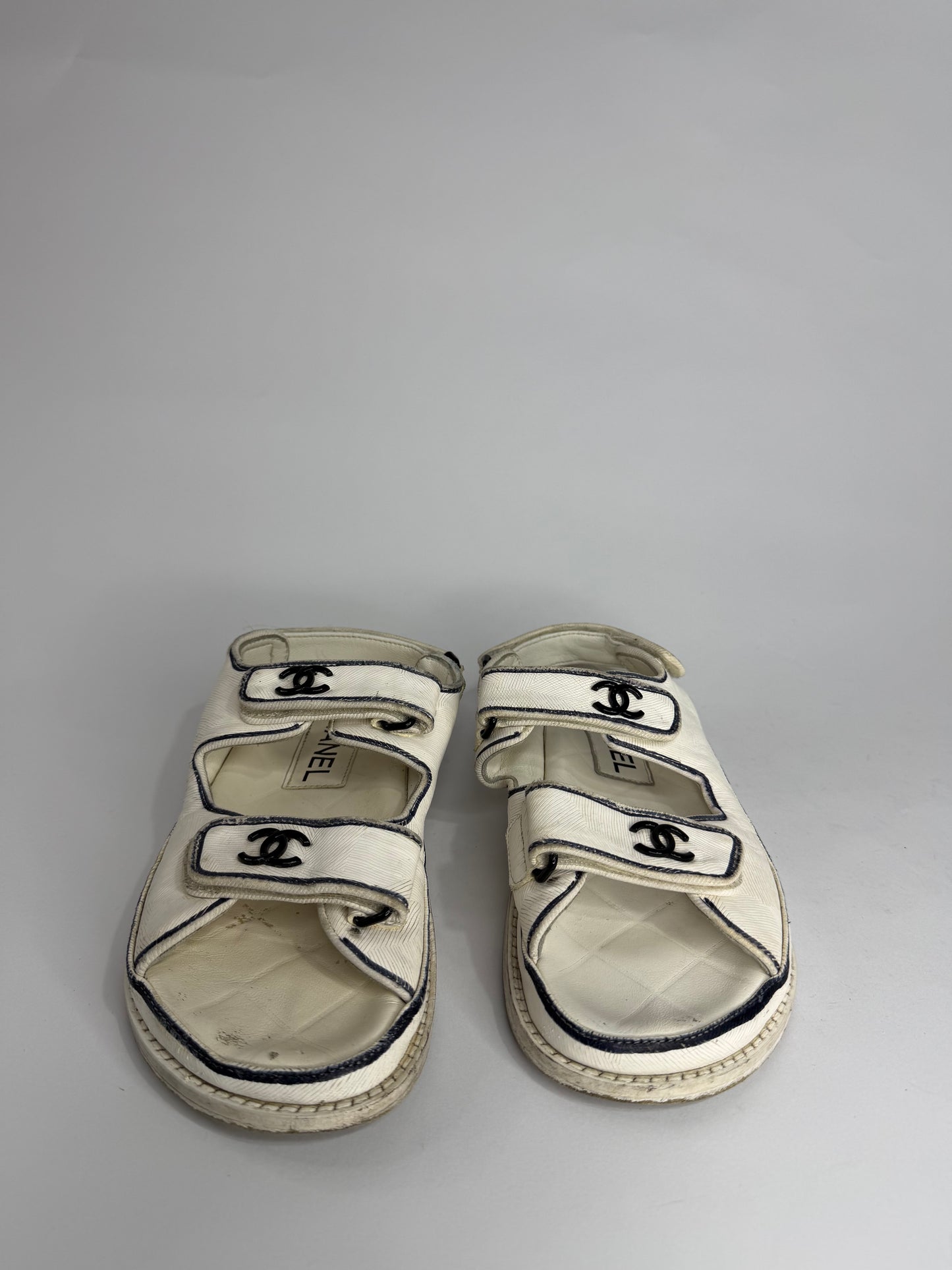 Chanel White Textured Leather Dad Sandals Size 35 EU/ 5 US/ 2 UK