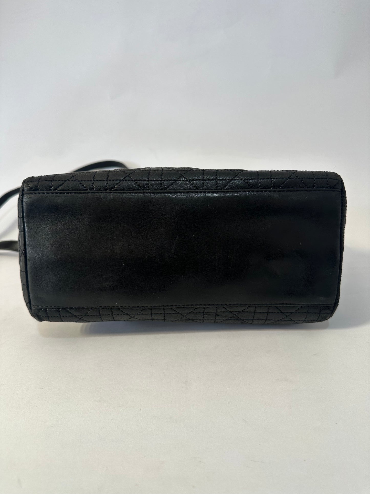 VintageDior Black Cannage Leather Medium Lady Dior Tote