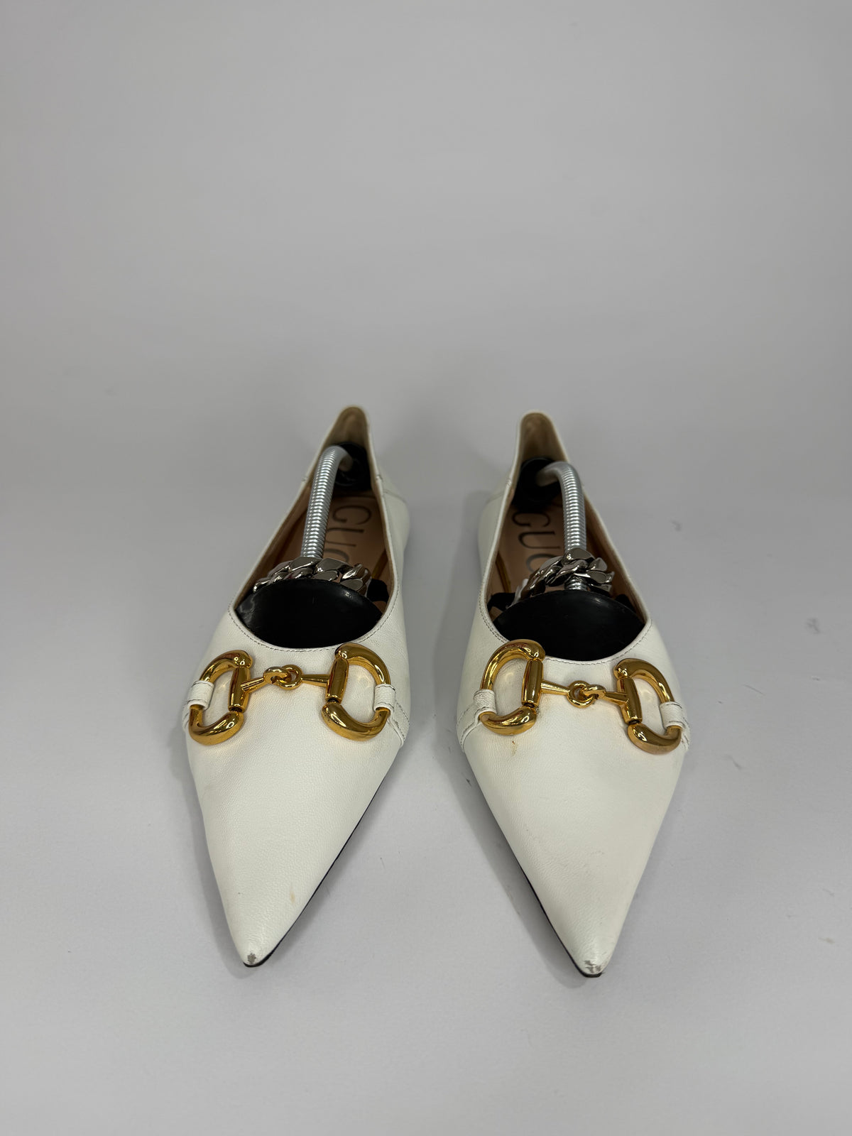 Gucci White Horsebit Ballet Flats Size 38 EU/ 8 US