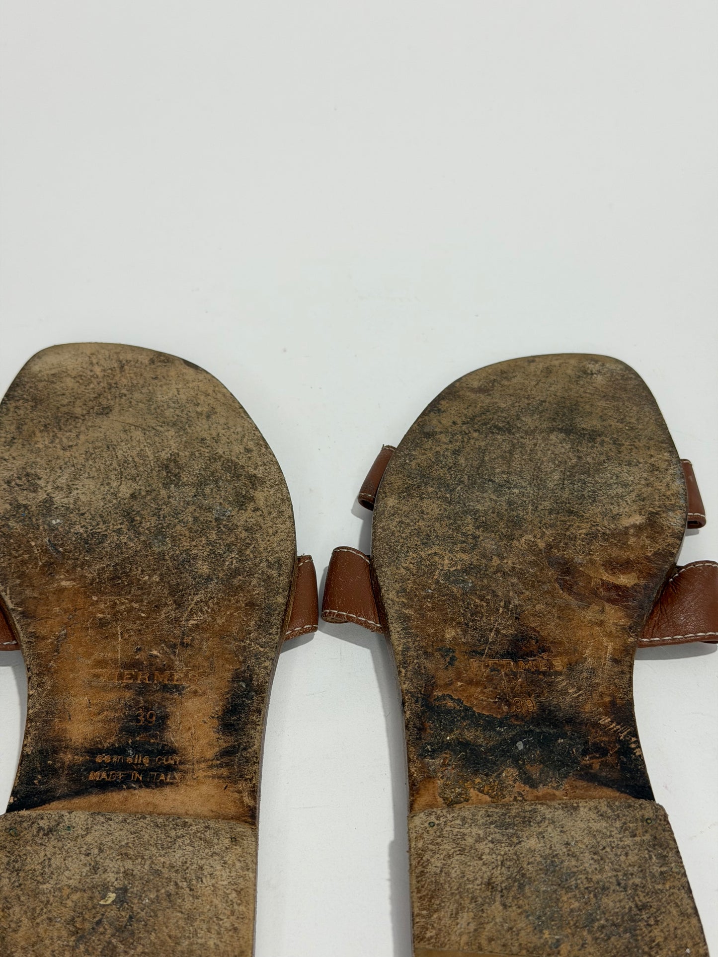 HERMES Brown Box Calfskin Oran Sandals 39 EU/ 9 US / 6 UK