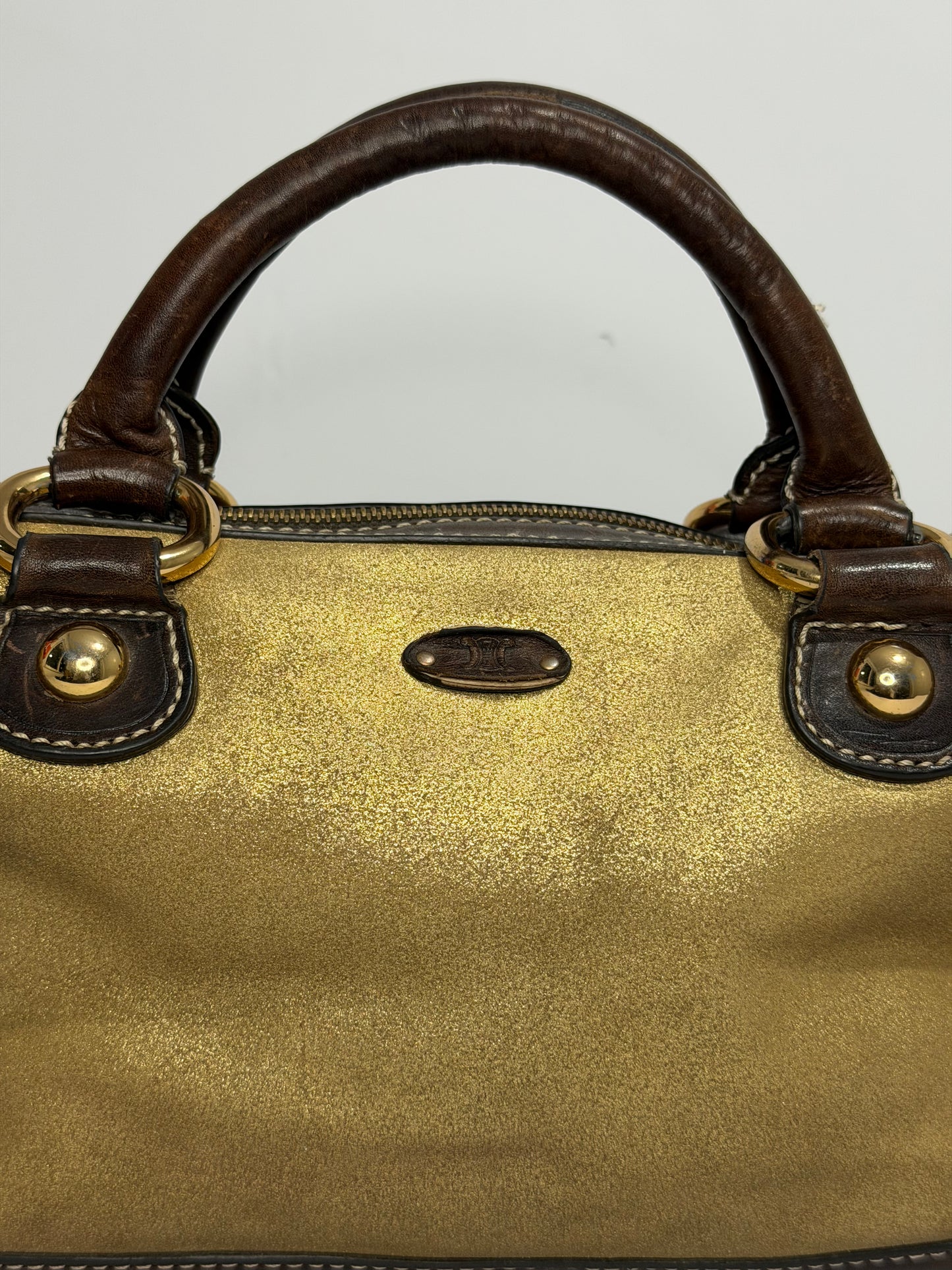 Vintage Céline Gold Metallic Leather Boston Handbag