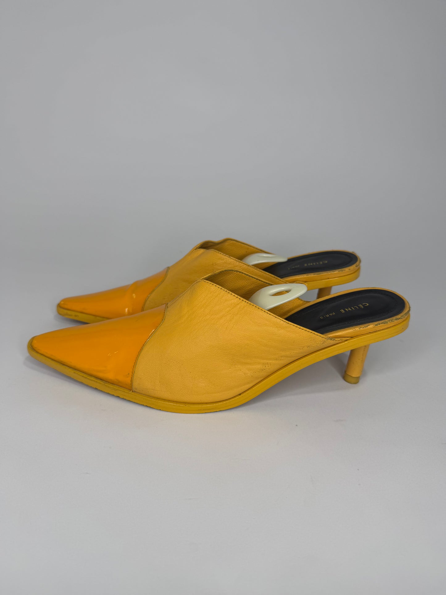 celine phoebe philo Yellow Leather Pointed-Toe Mule Heels Size 39 EU/ 9 US/ 6 UK