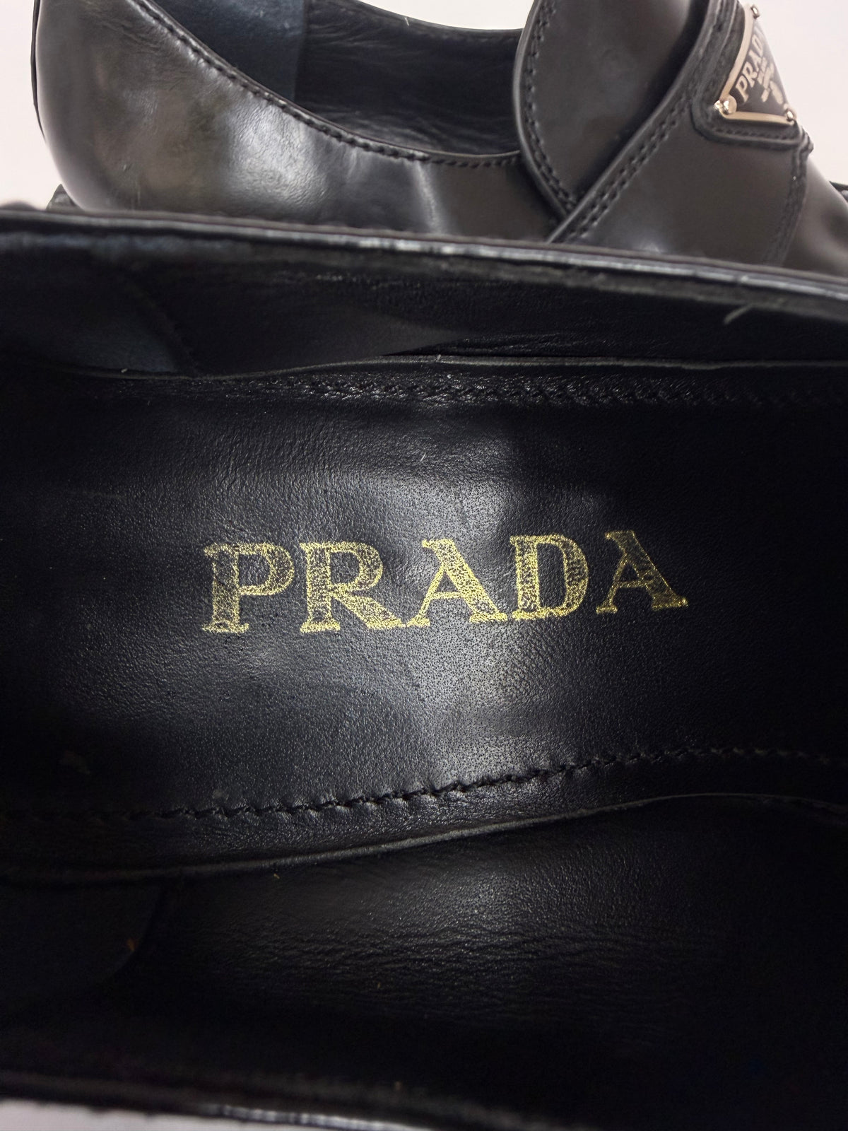PRADA Vernice Metal Triangle Logo 50mm Loafers Size 36 EU/6 US/ 3UK