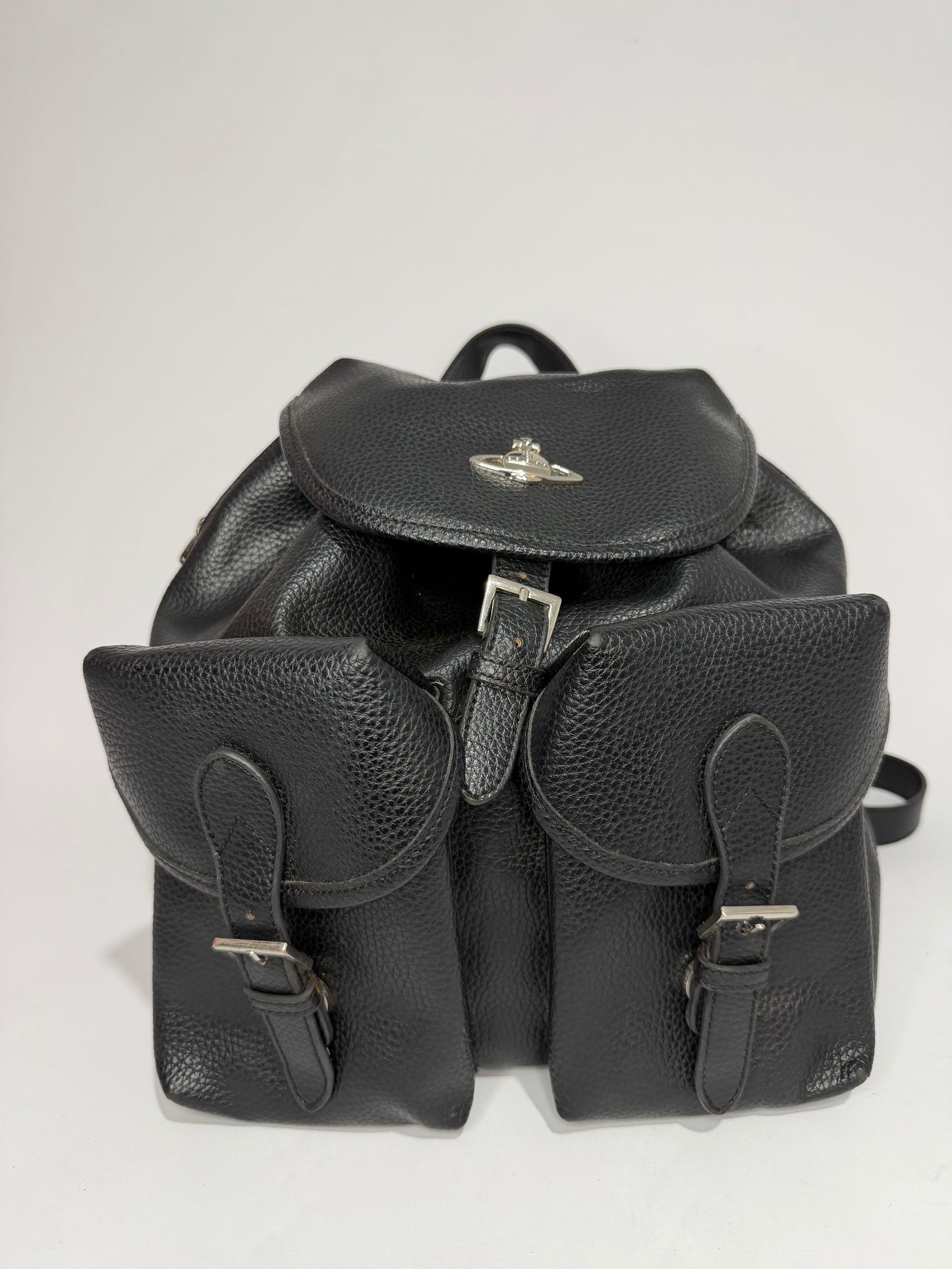 Vivienne Westwood Black Leather Orb Backpack