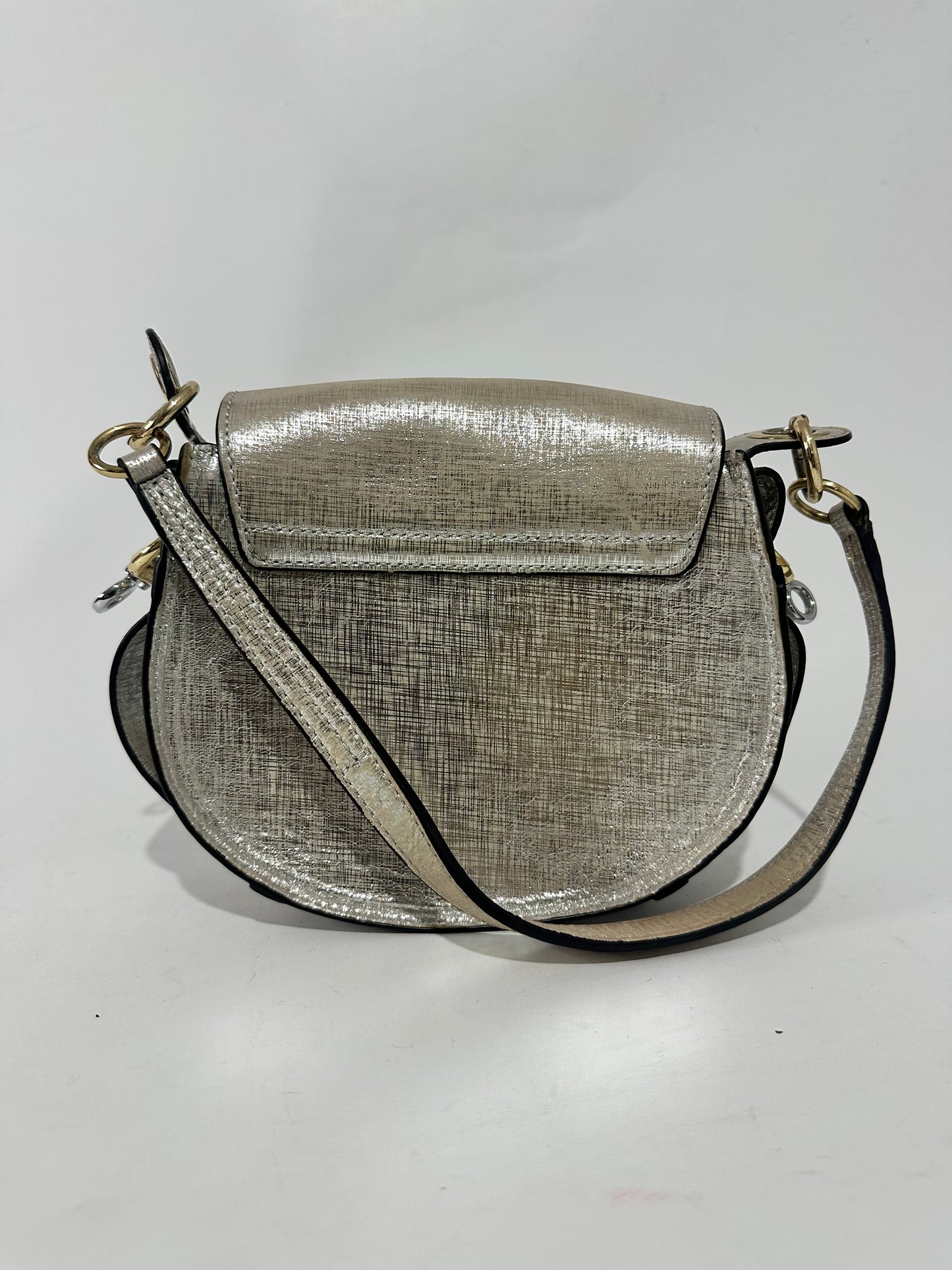 Chloe Metallic Gold Leather Small Tess Top Handle Bag
