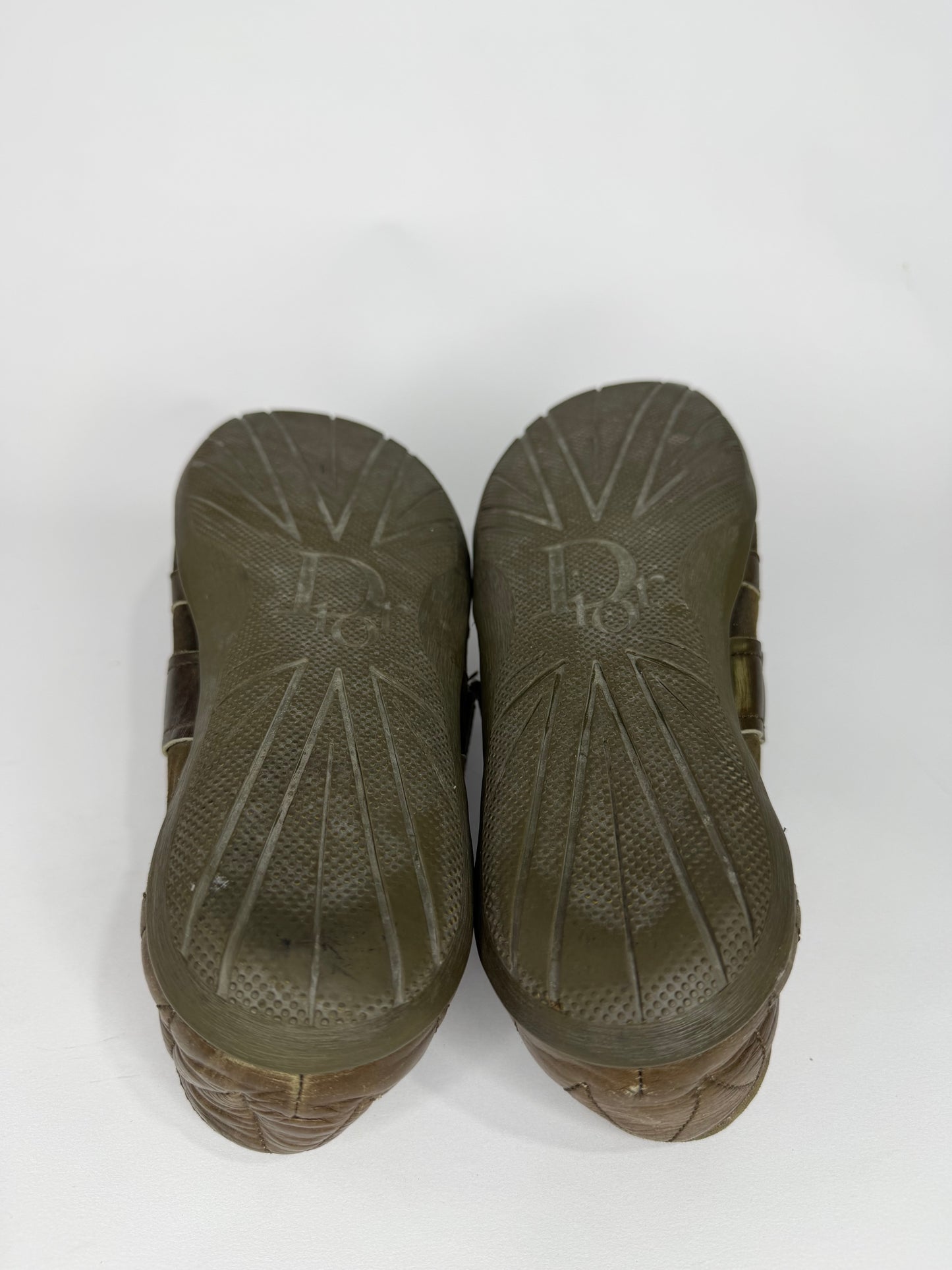 Dior Brown & Olive Leather Low-Top Sneakers Size 40
