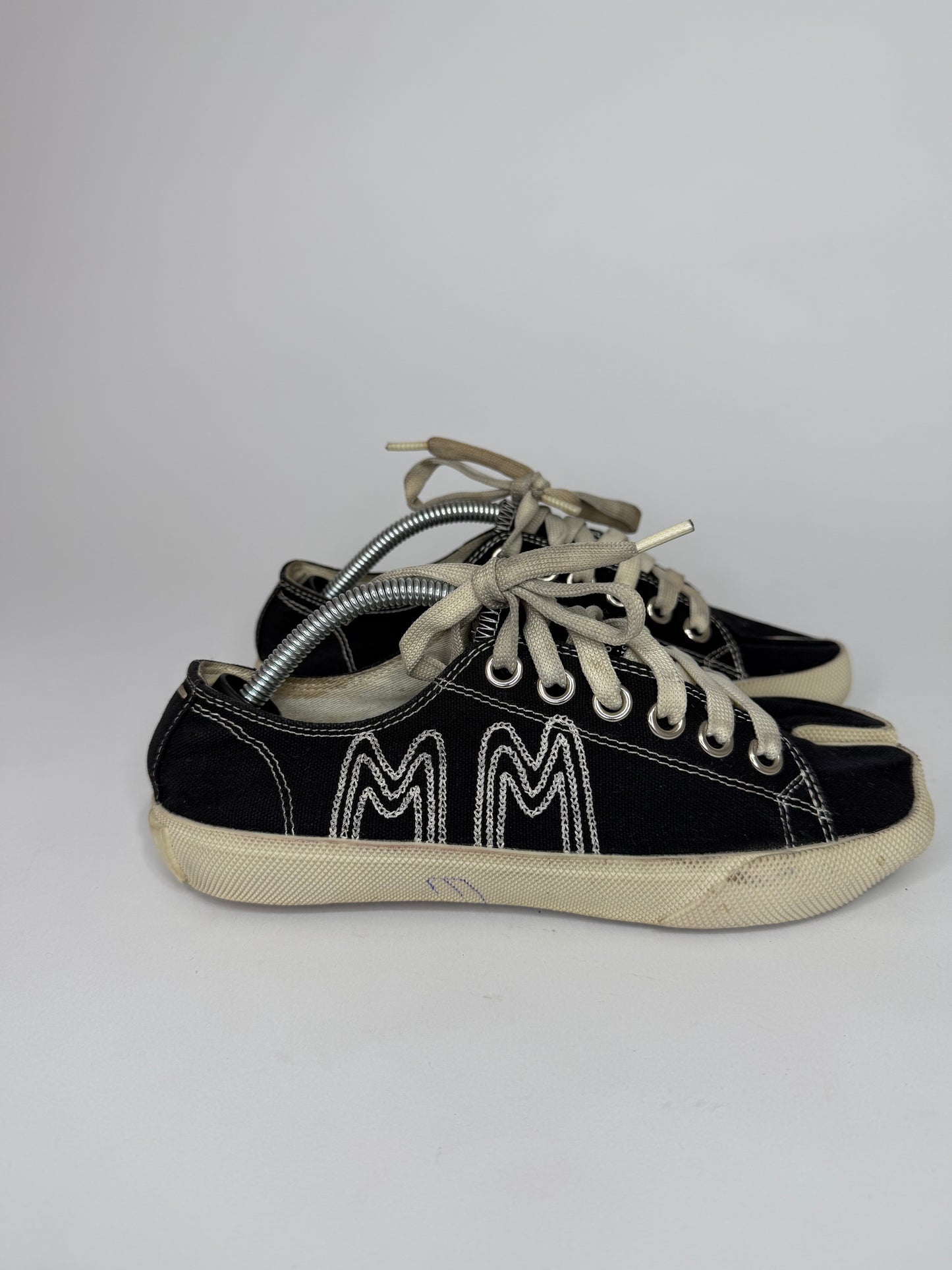 Maison Margiela Black Canvas Embroidery Tabi Sneakers Size 37 EU/ 7 US