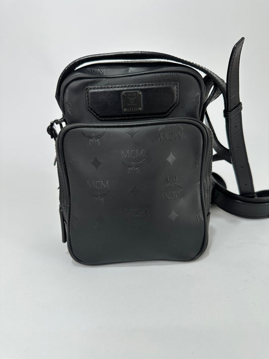MCM Black Visetos Coated Canvas and Leather Double Zip Crossbody Bag