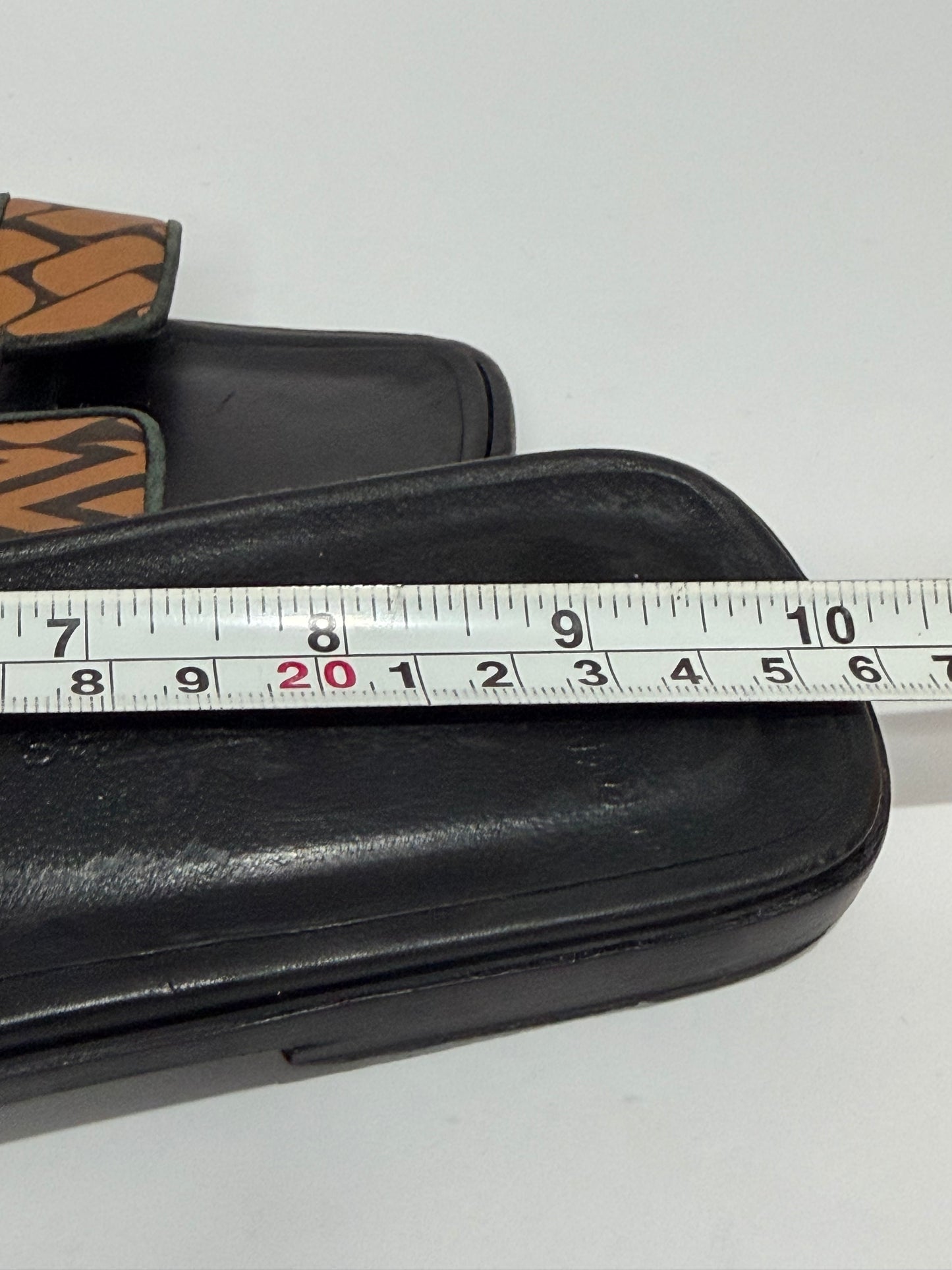 Hermès Oran H Slide Sandals Graphic Monogram Print Brown & Black Leather Size 39.5 EU