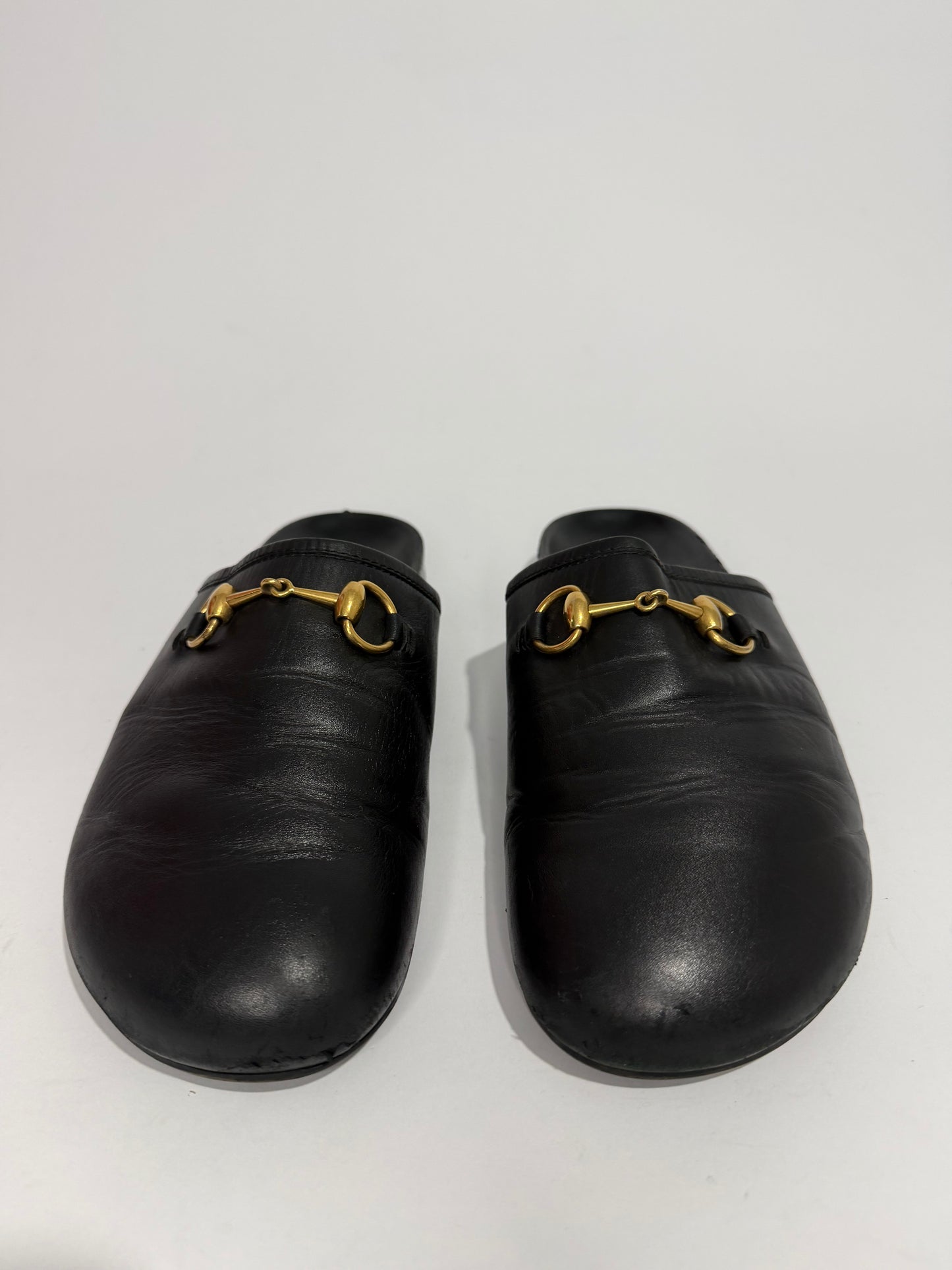 Gucci Black Leather Horsebit Princetown Flat Mules Size 8 US