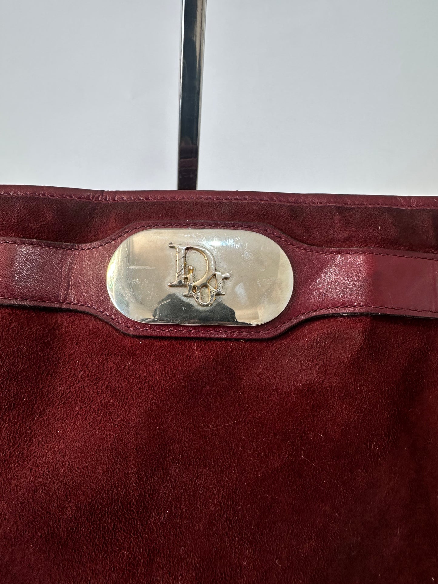 Christian Dior Vintage Burgundy Suede/ Leather Shoulder Bag Red